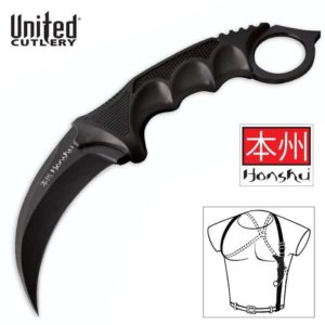 UNITED CUTLERY HONSHU KARAMBIT KNIFE BLACK W/ SHOULDER SHEATH