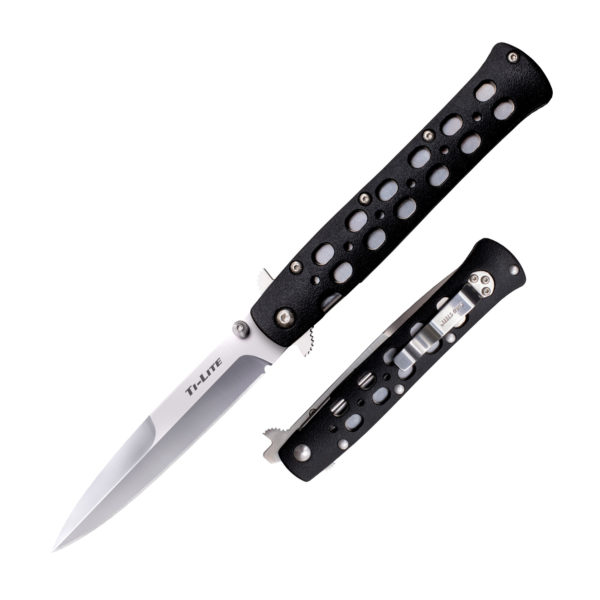 COLD STEEL TI-LITE - 4" FOLDING KNIFE, SPEAR POINT, PLAIN EDGE W/FLIPPER/POCKET CLIP