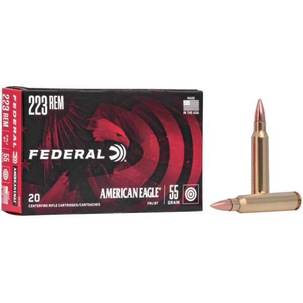 FEDERAL AMERICAN EAGLE 223REM 55 GRAIN FMJBT 20 ROUND BOX