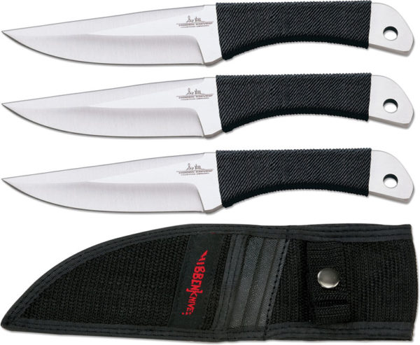GIL HIBBEN LARGE THROWING KNIVES TRIPLE SET NON-SLIP CORD-WRAPPED GRIP SILVER