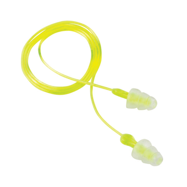 3M-PELTOR TRI-FLANGE REUSABLE EAR PLUG HEARING PROTECTION W/ CORD 3 PACK-YELLOW