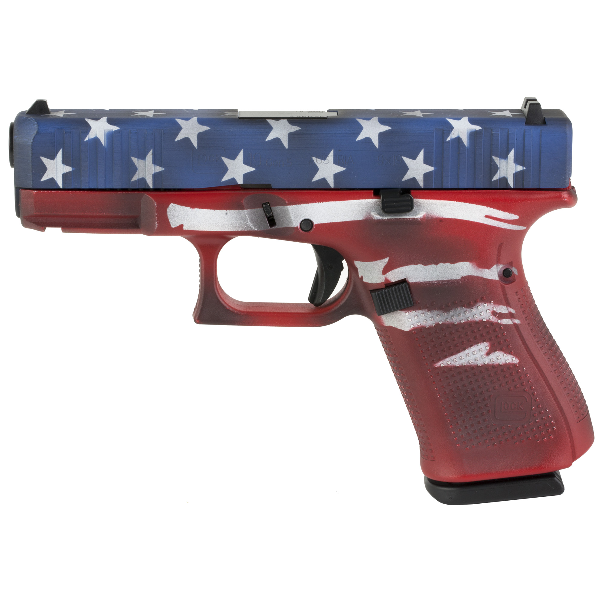 GLOCK 19 M.O.S. Gen5 9mm 15RD RWB BW Flag Pistol, Cerakote Finish, 3 Mags