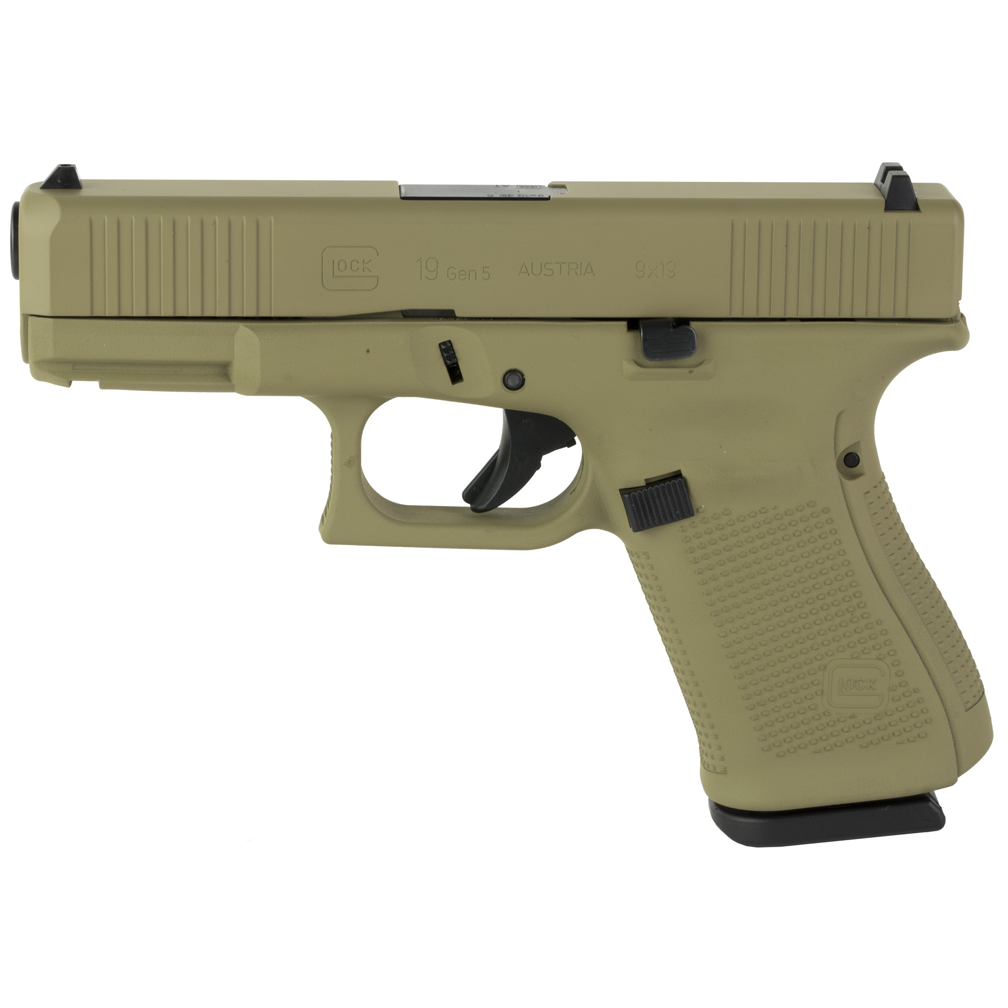 GLOCK 19 M.O.S. Gen5 9mm 15RD Coyote Tan Pistol, Skydas Cerakote, 3 Mags