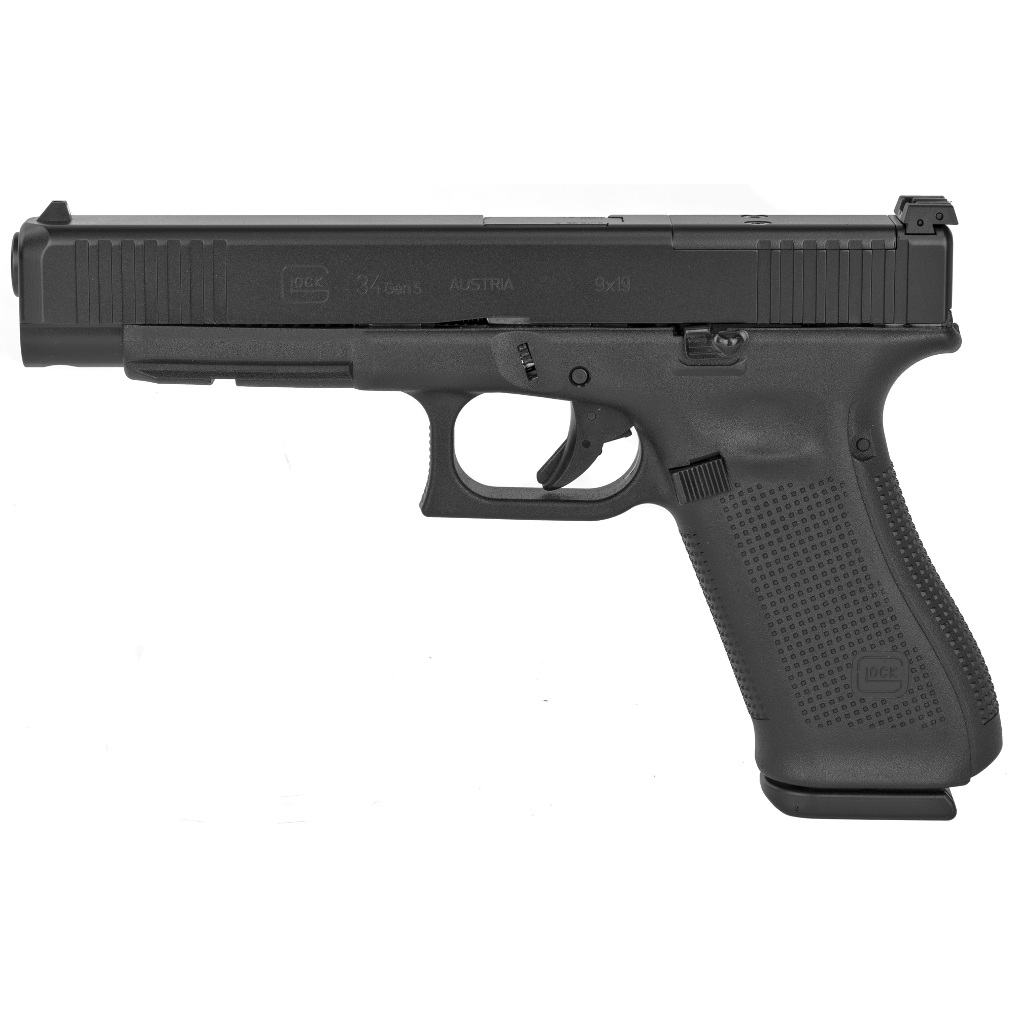 GLOCK 34 GEN5 9MM 17RD MOS FRT SER: Glock 34 Gen5 MOS, 9MM, 17 Rounds, Front Serrations