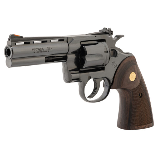 COLT PYTHON 357 MAGNUM REVOLVER 4.25″ BARREL POLISHED BLUED STEEL WITH WALNUT GRIPS 6 ROUNDS