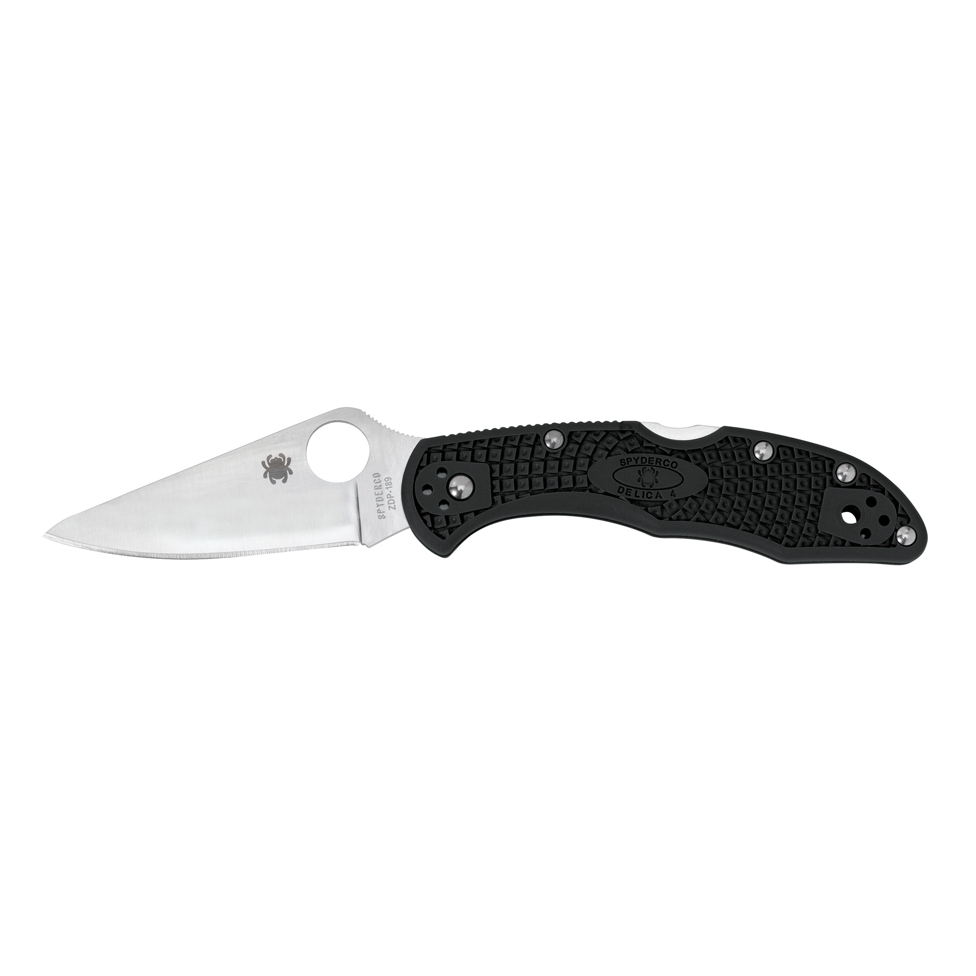 SPYDERCO DELICA4 LEIGHT WEIGHT FOLDING KNIFE 2.9" PLAIN EDGE CLIP POINT BLADE WITH KRATON HANDLES
