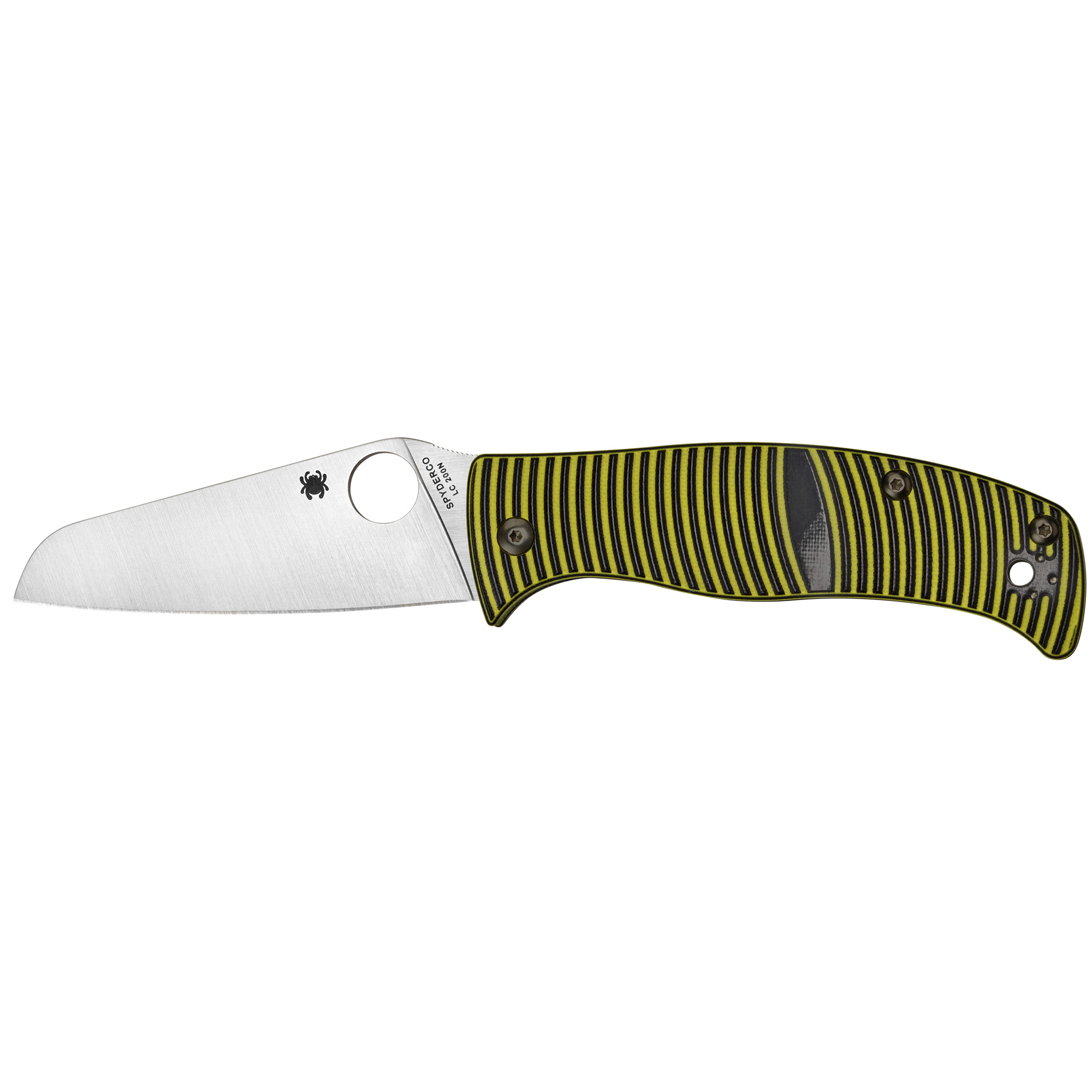 SPYDERCO CARIBBEAN FOLDING KNIFE 3.7" SHEEPFOOT BLADE G-10 YELLOW-BLACK HANDLES
