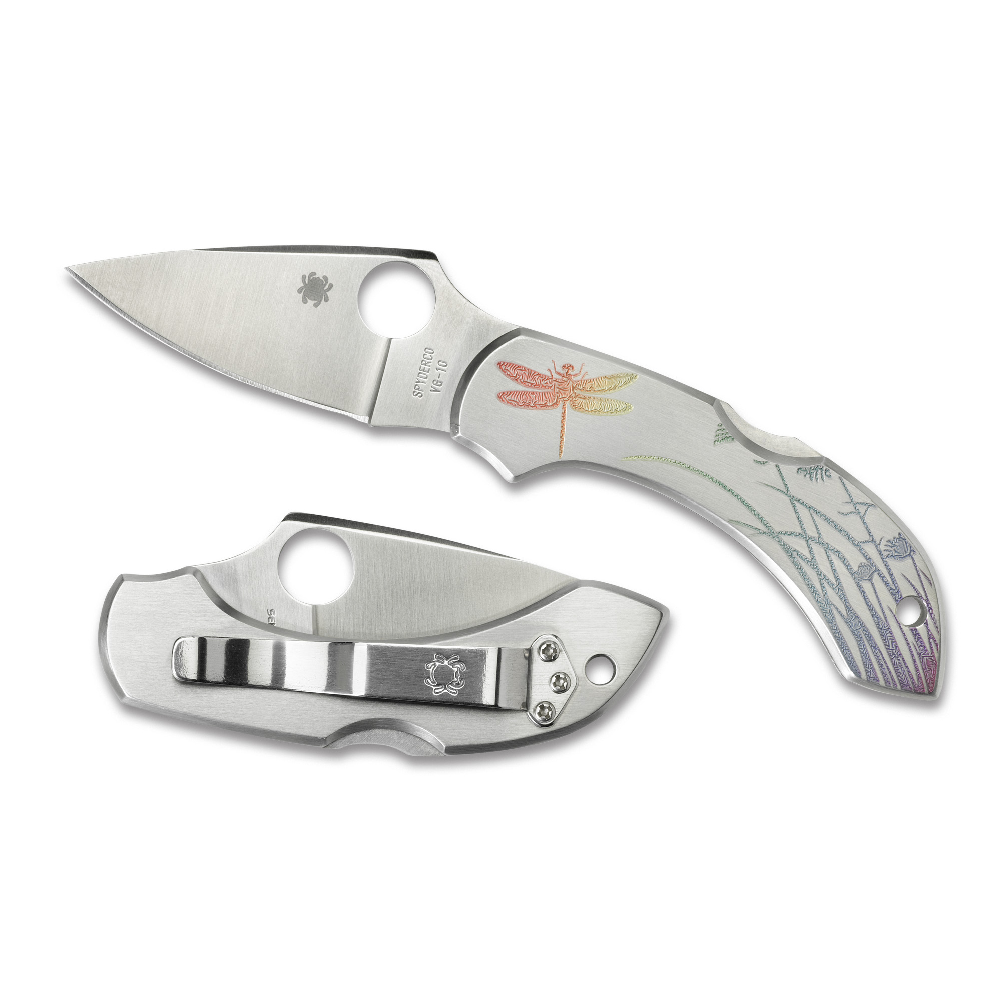 SPYDERCO DRAGONFLY 2.31" PLAIN BLADE IN STAINLESS WITH DRAGONFLY ETCHING