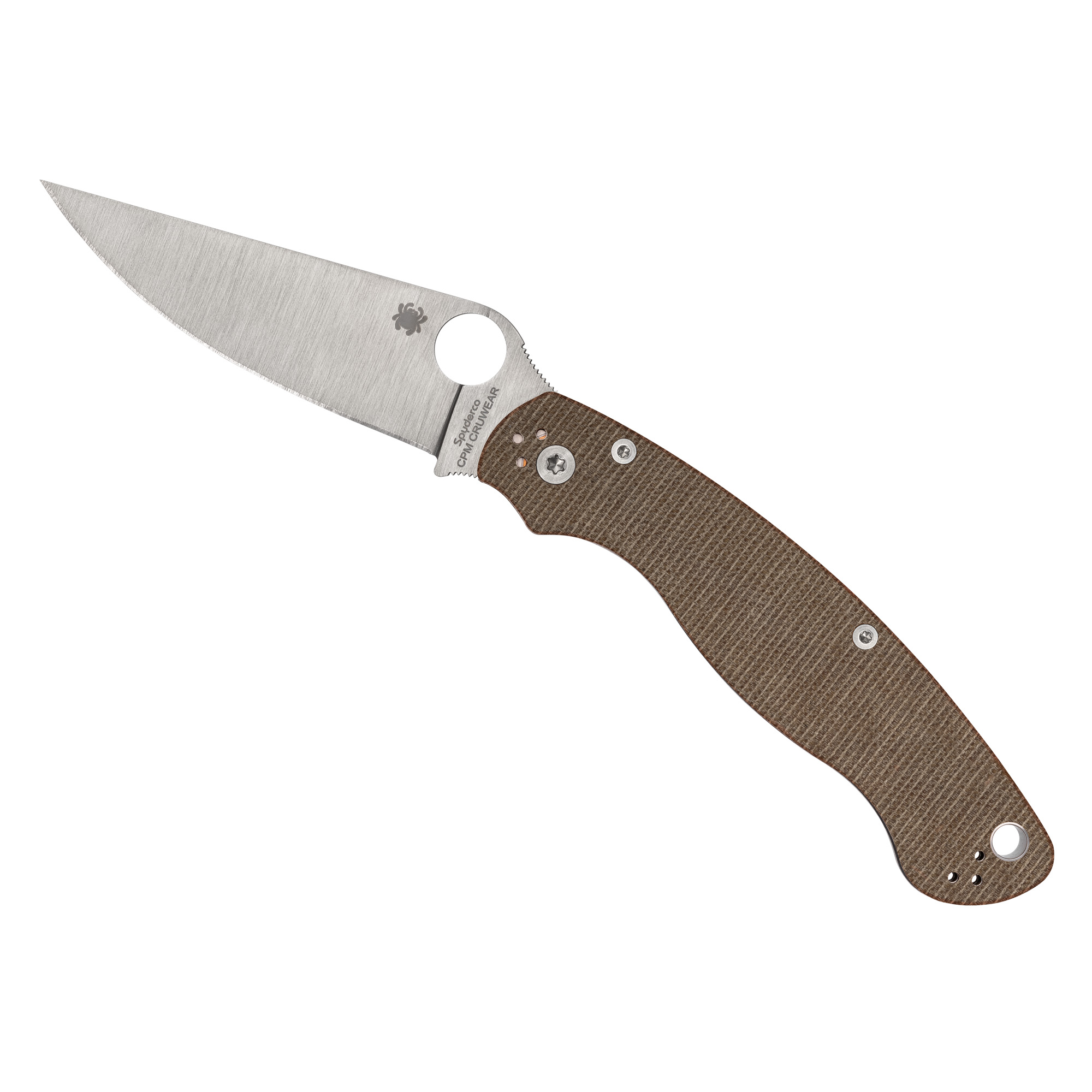 SPYDERCO MILITARY 2 CPM 4" PLAIN BLADE WITH BROWN MICARTA HANDLES