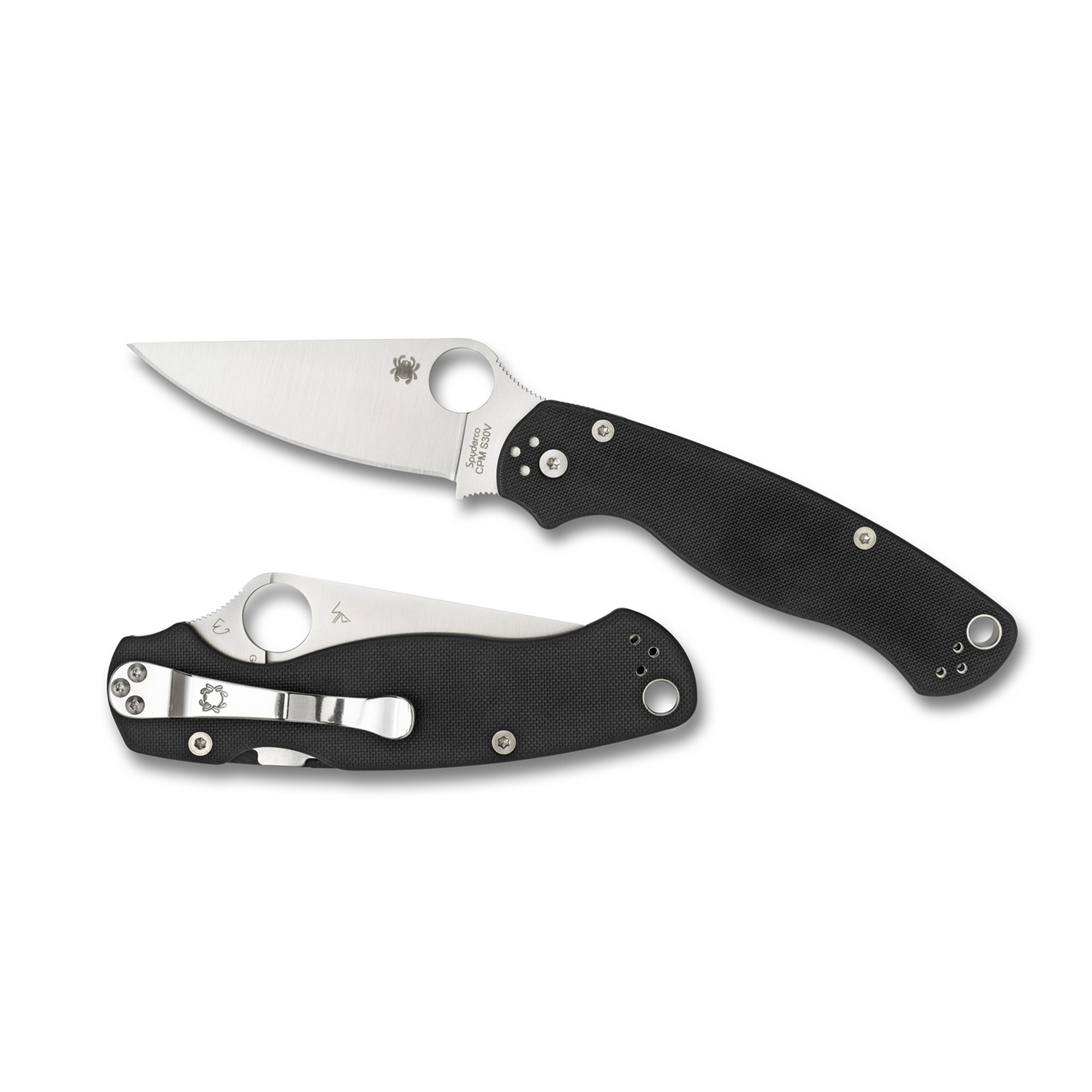 SPYDERCO PARA MILITARY 2  FOLDING KNIFE 3.42" PLAIN EDGE BLADE WITH G-10 HANDLES