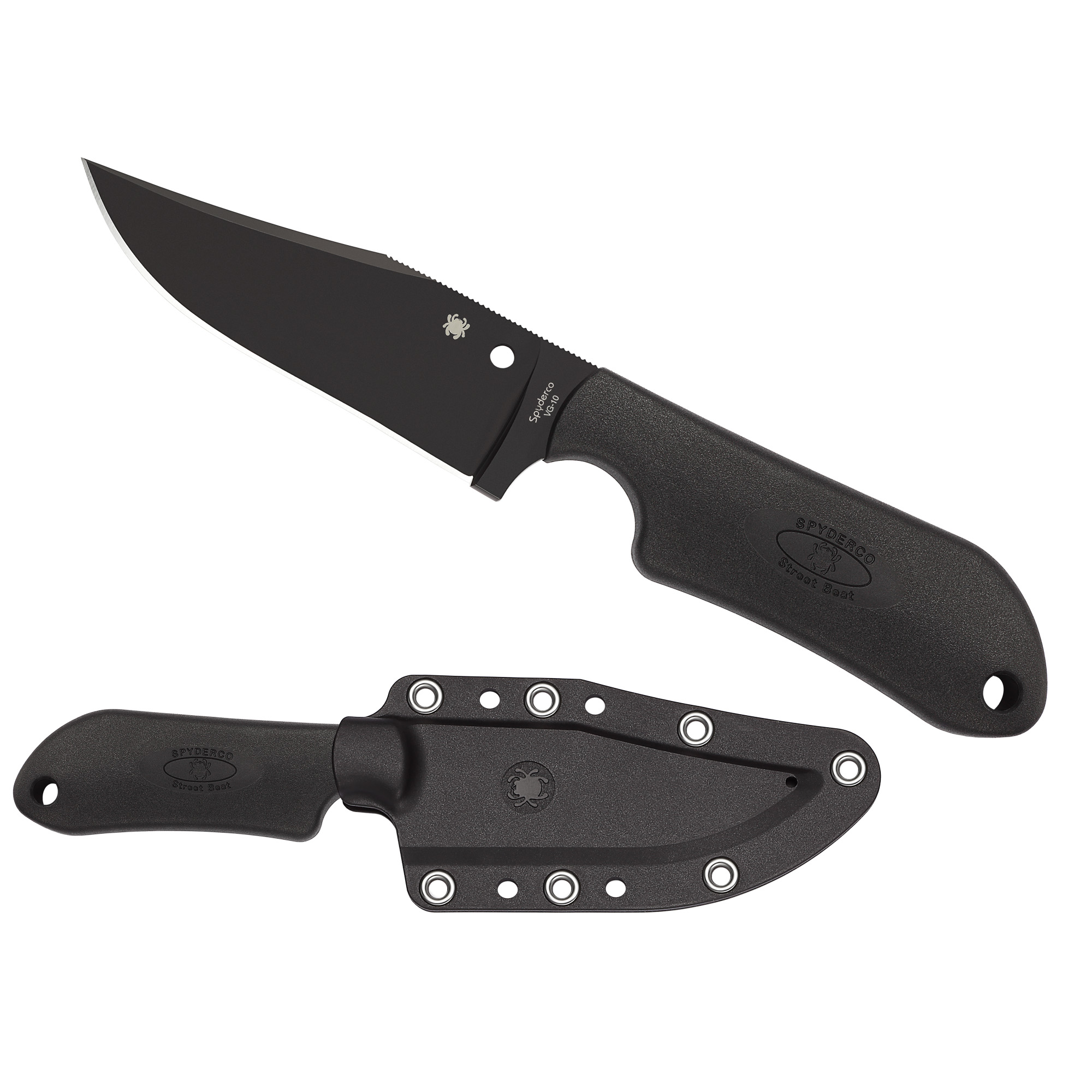 SPYDERCO STREET BEAT LIGHTWEIGHT 3.5" PLAIN EDGE FIXED BLADE KNIFE WITH KYDEX SHEATH