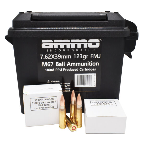 AMMO INC 7.62X39 123 GRAIN M67 BALL AMMUNITION WITH LEAD CORE FULL METAL JACKET 180 ROUND BOX