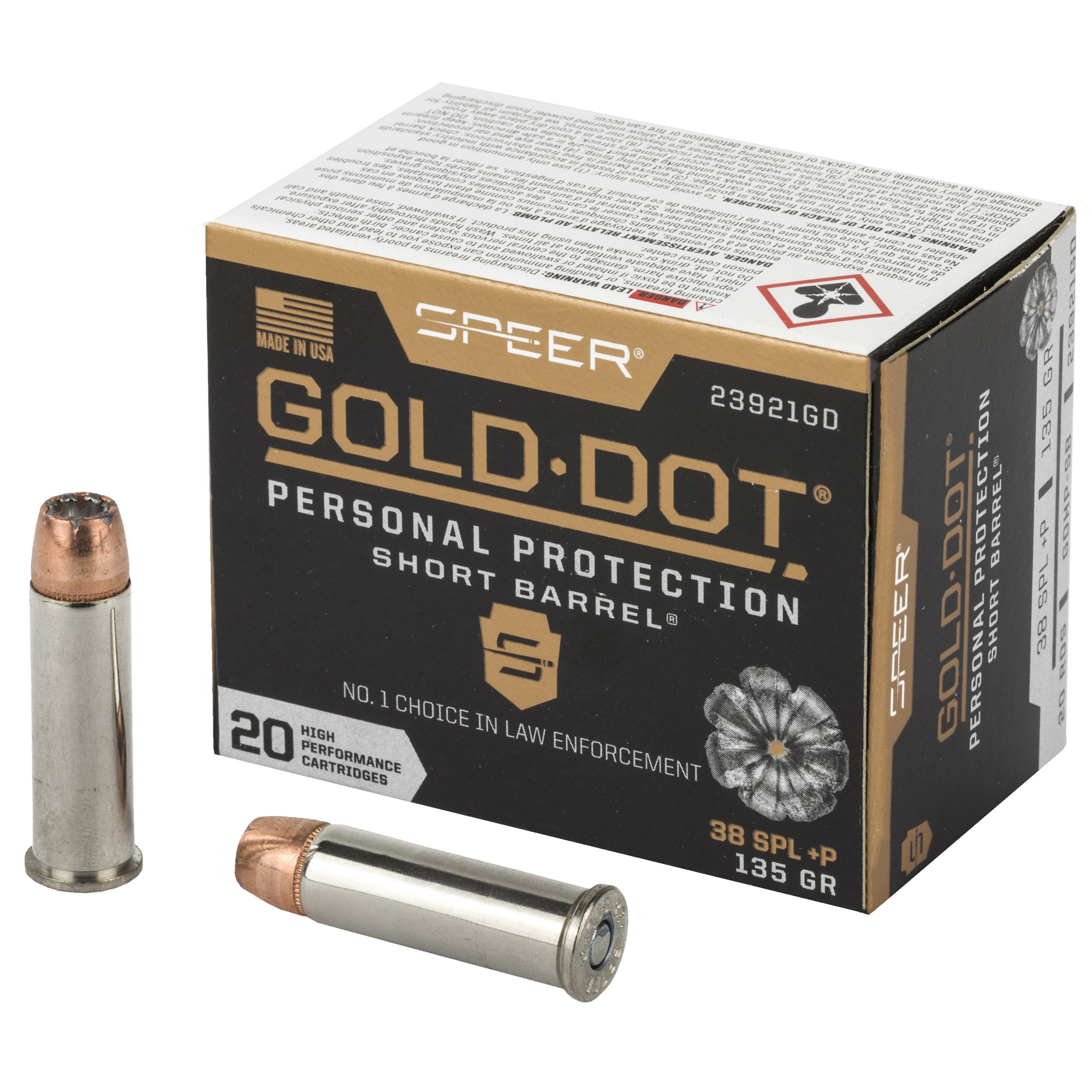 Speer Ammunition Speer Gold Dot Personal Protection 38 Special 135 Grain Hollow Point +P 20 RD