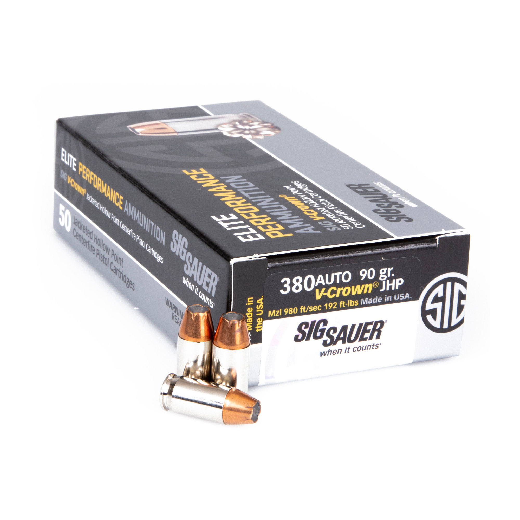SIG AMMO 380ACP 90GR JHP 50 500