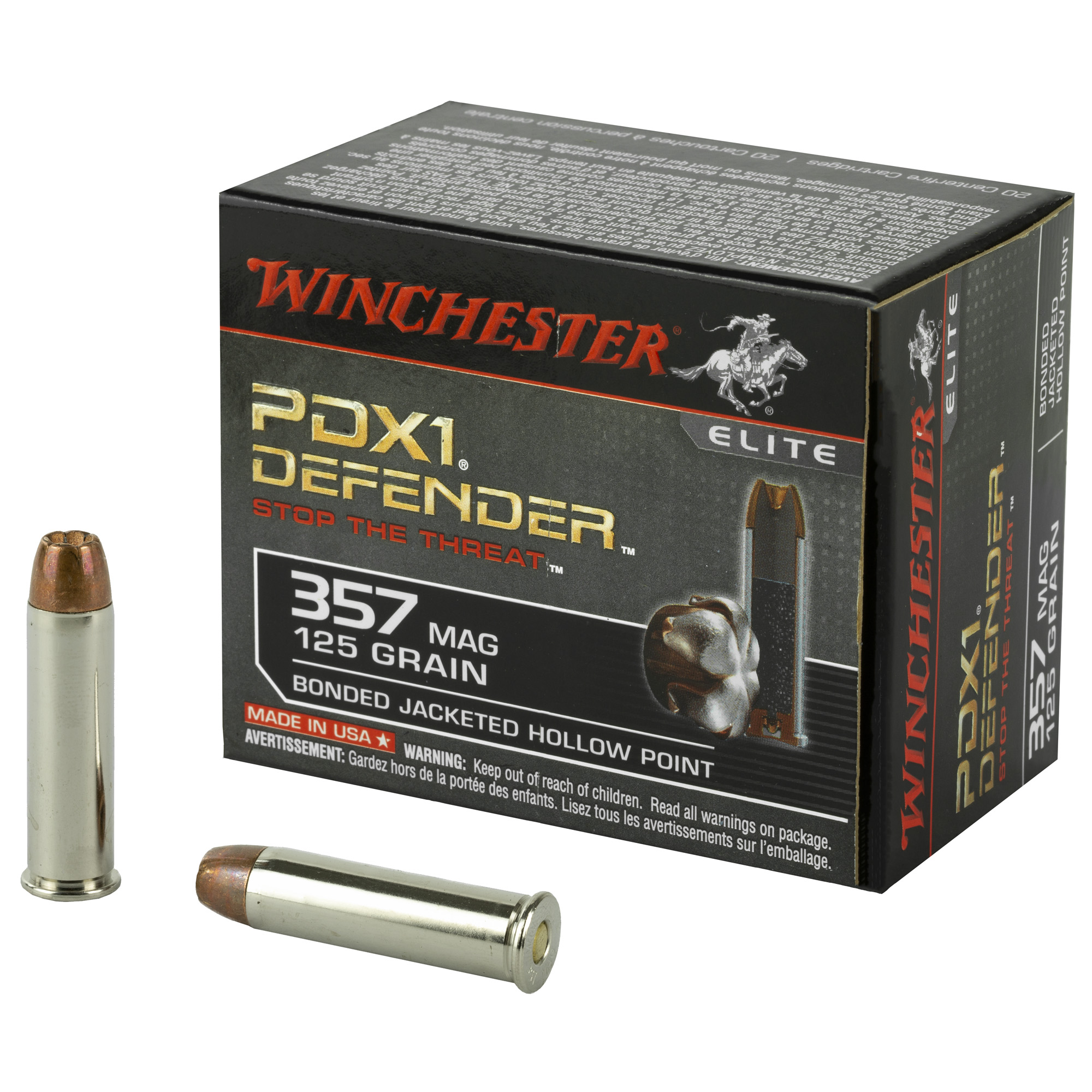 Winchester Ammunition Defender Supreme Elite 357MAG 125 Grain Bonded JHP PDX1 20 RD