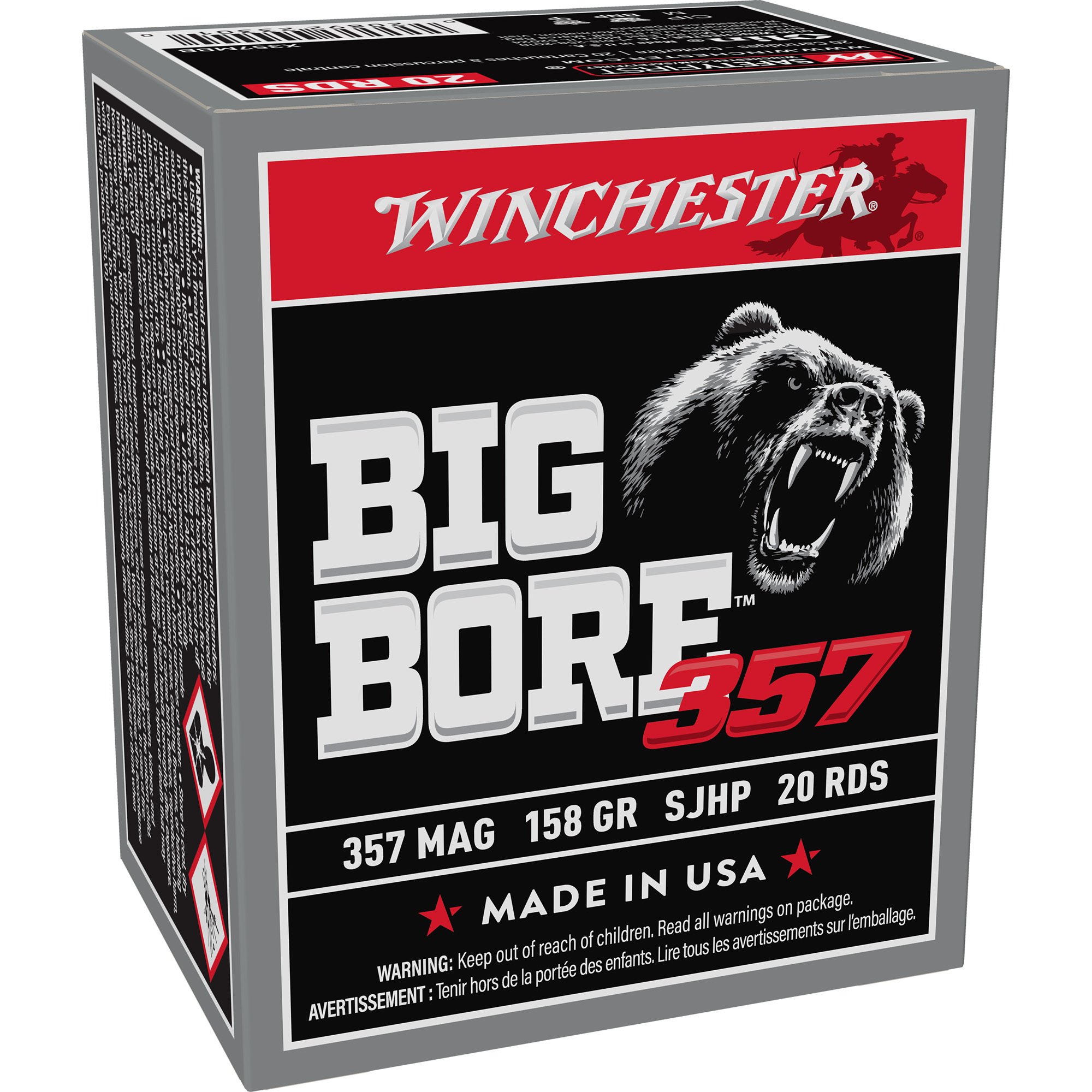 Winchester Ammunition Big Bore 357 Magnum 158 Grain Jacketed Soft Point Bullet 20 RD