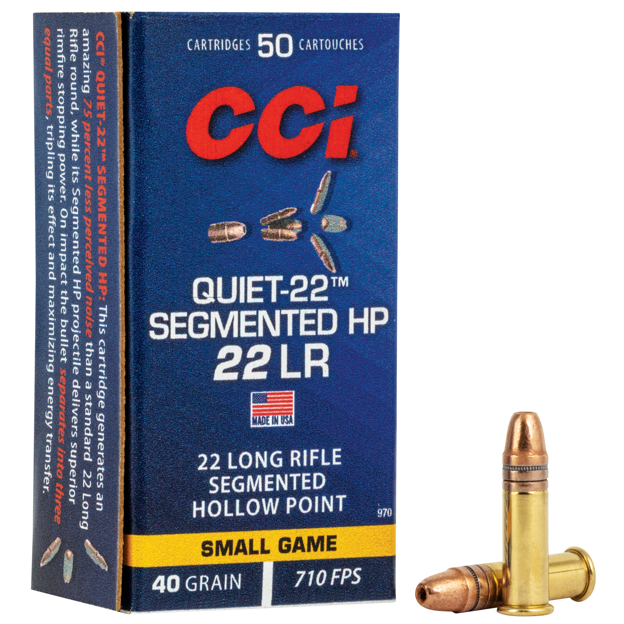 CCI AMMUNITION QUIET SEGMENTED 22LR 40 GRAIN HOLLOW POINT 50 ROUND BOX