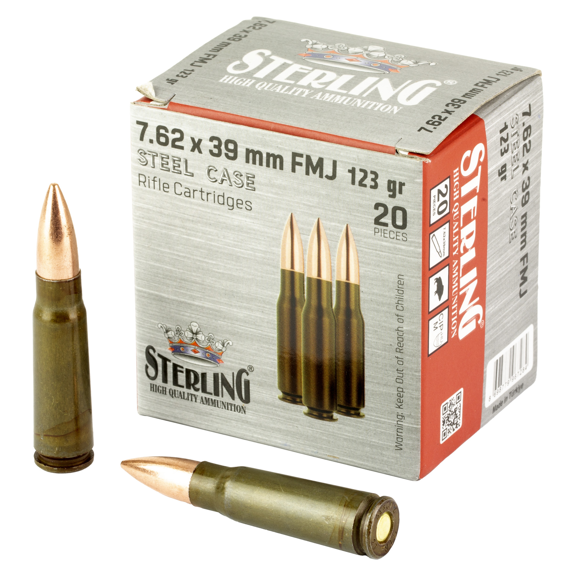 STERLING STEEL CASED AMMUNITION 7.62X39 123GR FMJ 20 ROUND BOX