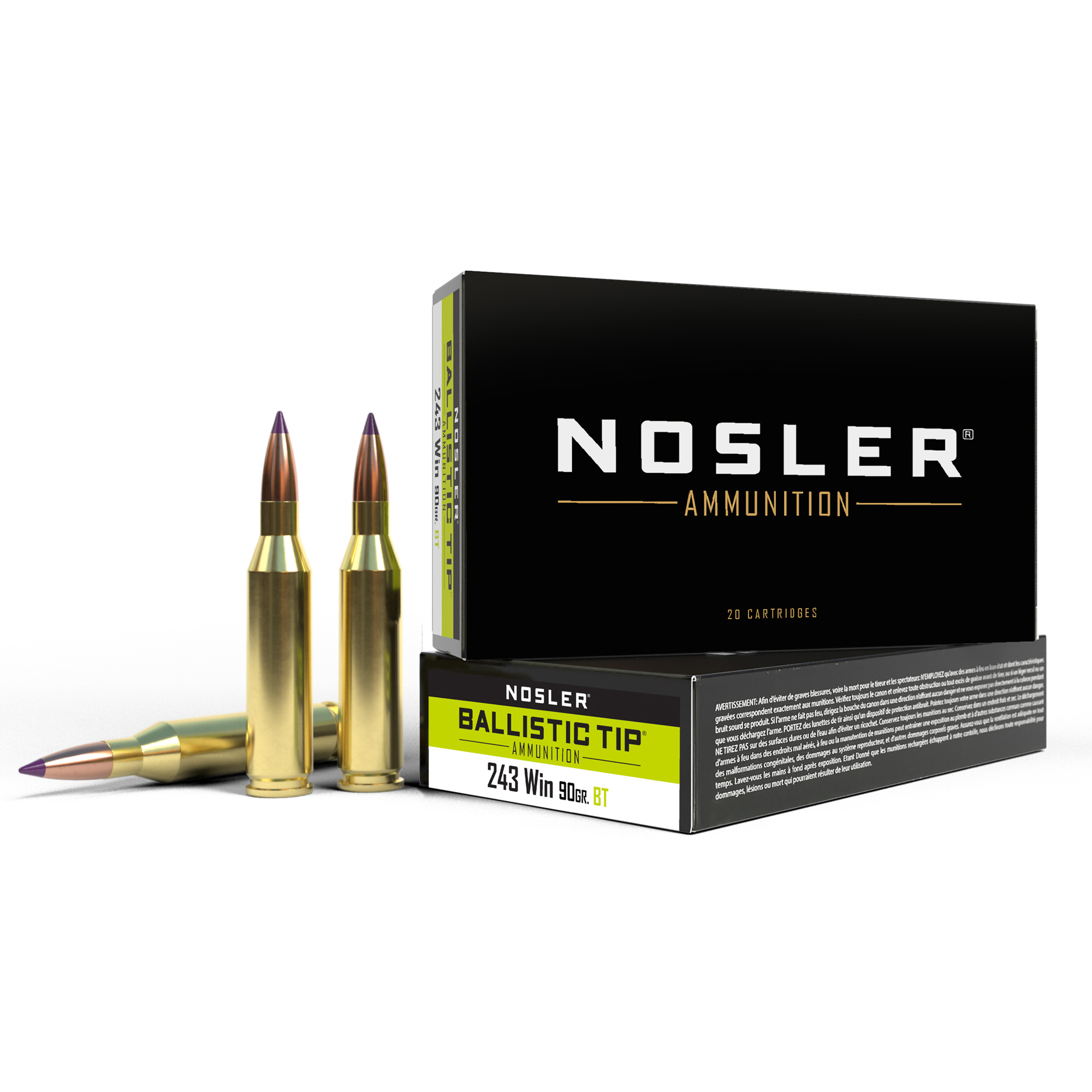 NOSLER 243WINCHESTER AMMUNITION 90GR BT 20 200