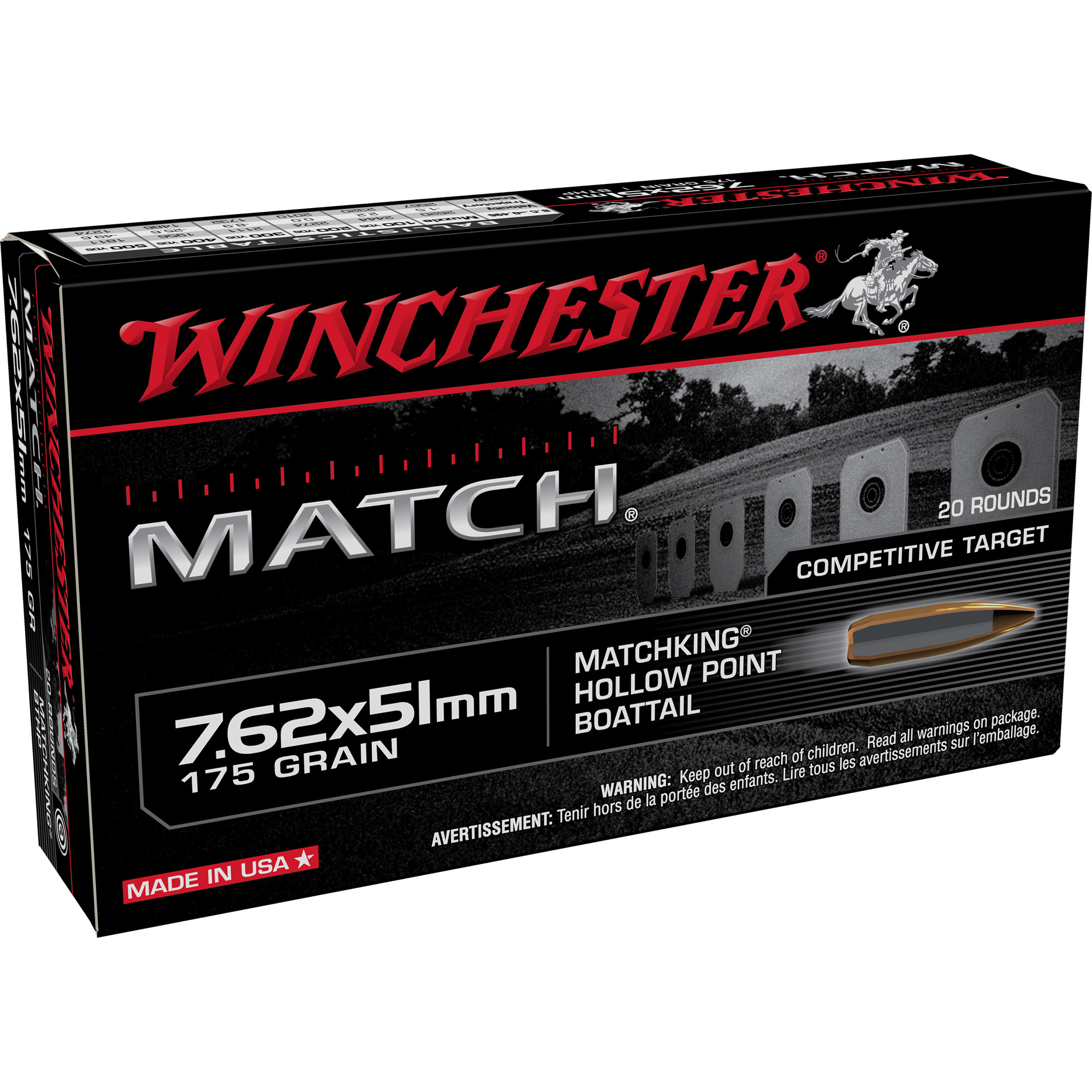 WINCHESTER AMMUNITION MATCH 7.62X51 175GR 20 500