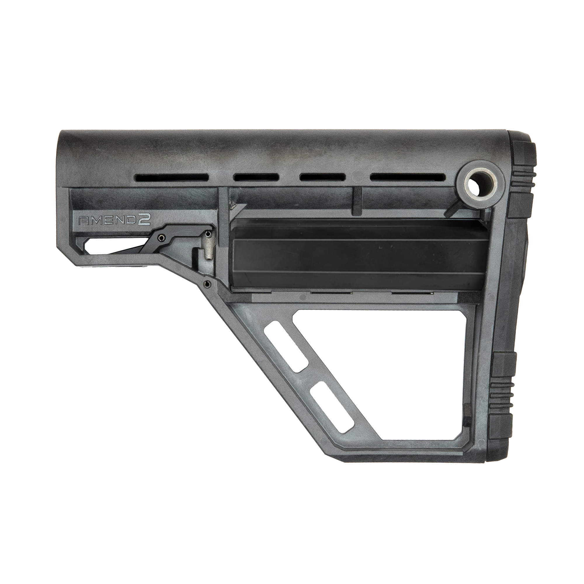 Amend2 Modular Stock For AR-15 MilSpec Buffer Tube  Battery Storage in Carbon Gray