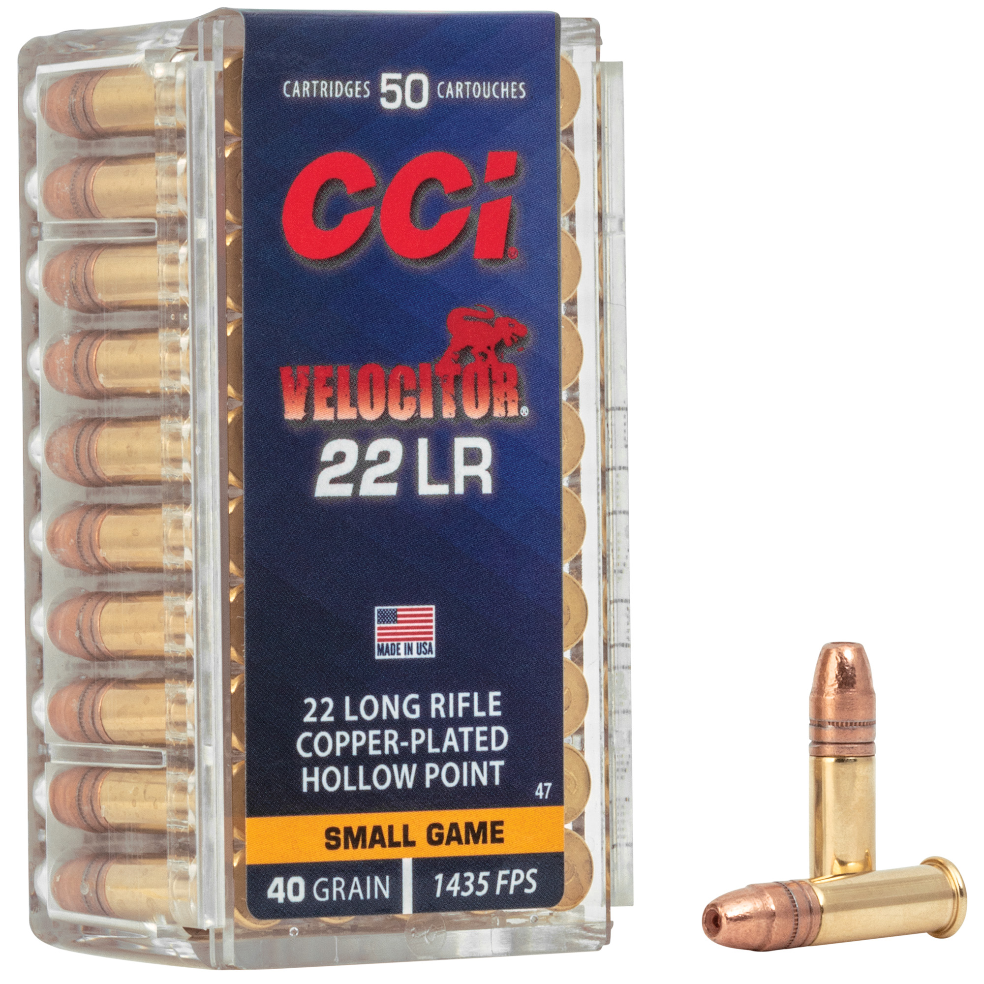 CCI Ammunition Velocitor 22LR 40 Grain Gilded Lead Hollow Point 50 Round Box
