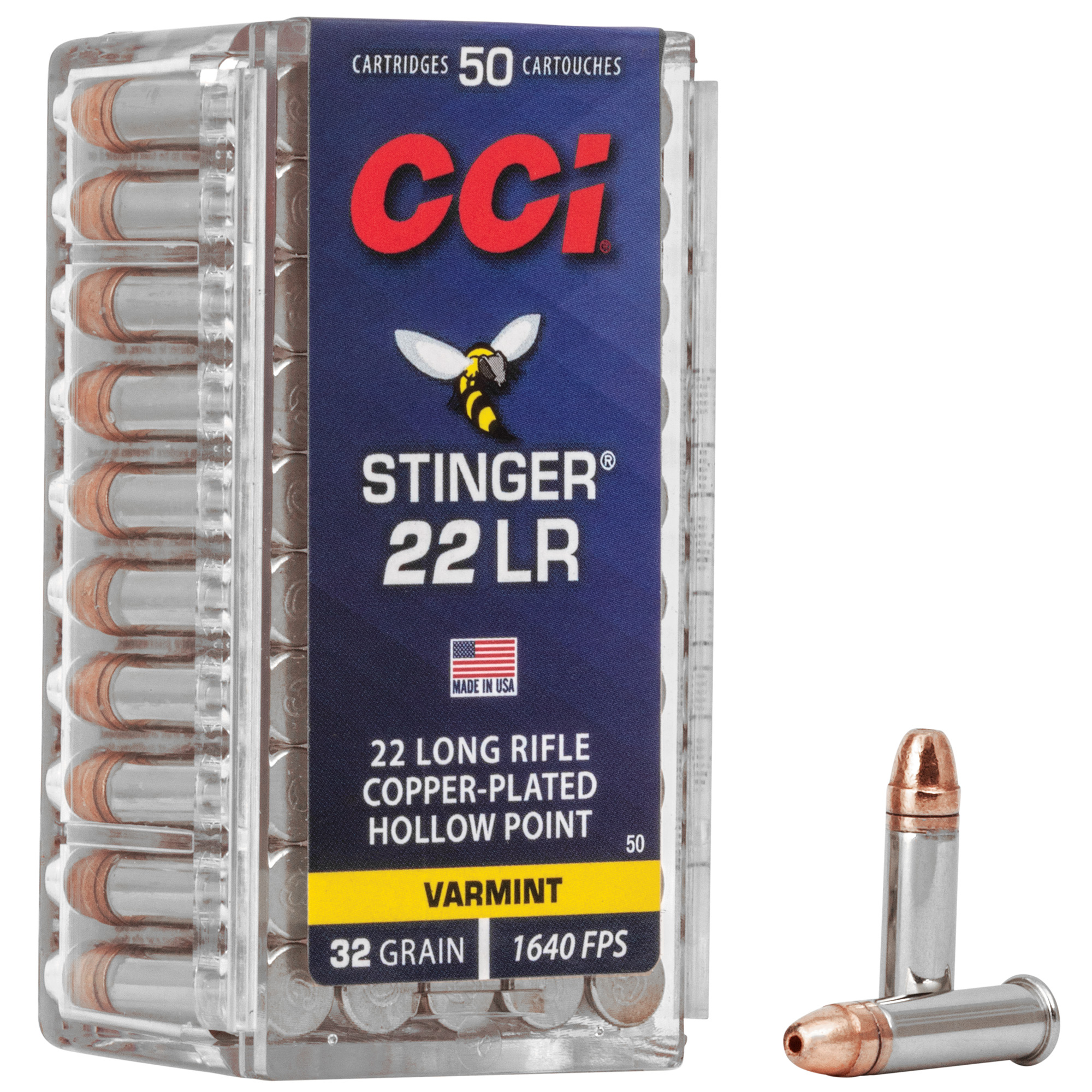 CCI Ammunition Stinger 22LR 32 Grain Gilded Lead Hollow Point 50 Round Box