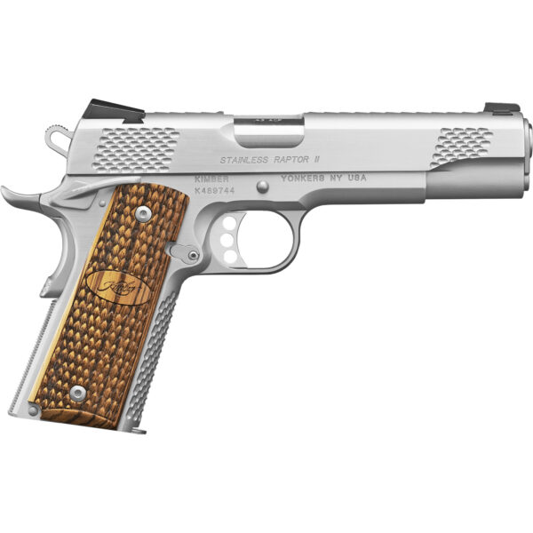 KIMBER AMERICA RAPTOR II STAINLESS 1911 45 ACP  5” BARREL ZEBRAWOOD GRIPS TRITIUM NIGHT SIGHTS AMBIDEXTROUS SAFETY 8 ROUND MAGAZINE