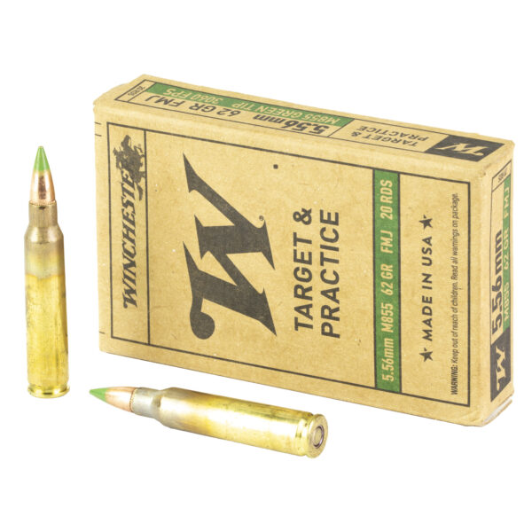 WINCHESTER AMMUNITION M855 556NATO 62 GRAIN FULL METAL JACKET GREEN TIP 20 ROUND BOX