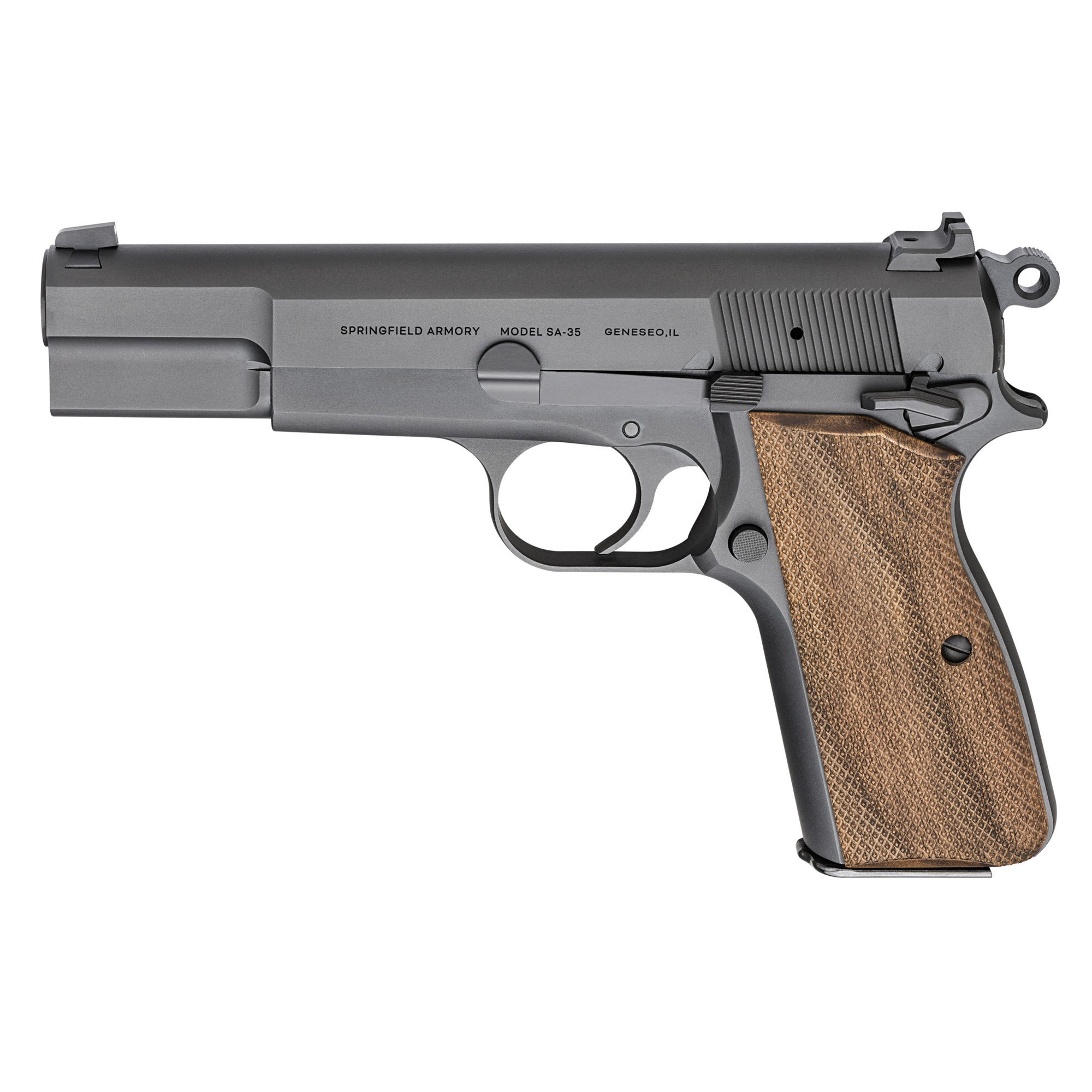 SPRINGFIELD SA-35 9MM 4.7" BARREL WALNUT GRIPS 15 ROUND MAGAZINE IN BLUE FINISH