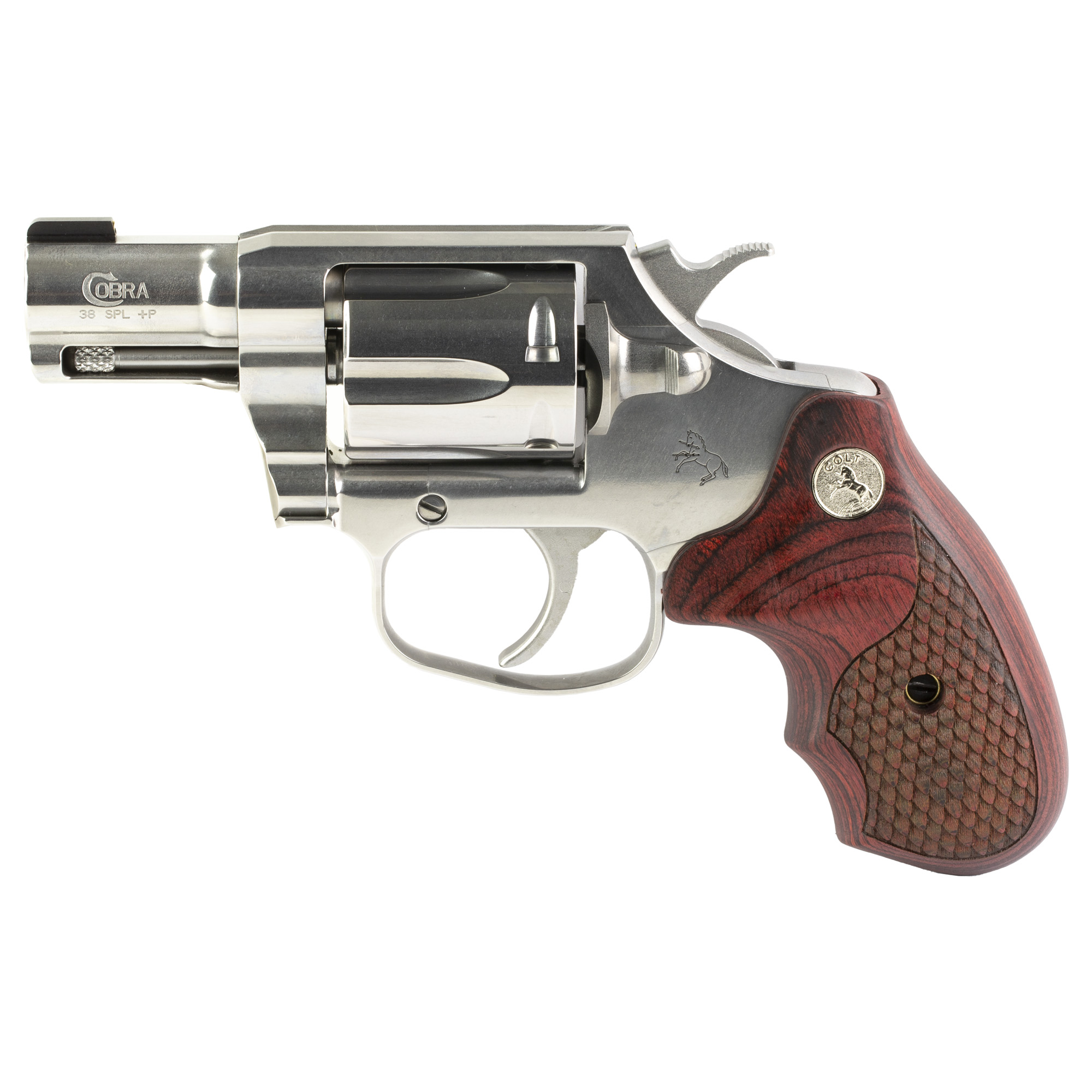 Colt Cobra Revolver 38 Special 2" Silver 6 RD Brass Bead Front Sight Upgraded Snake Scale Pattern Walnut Grips