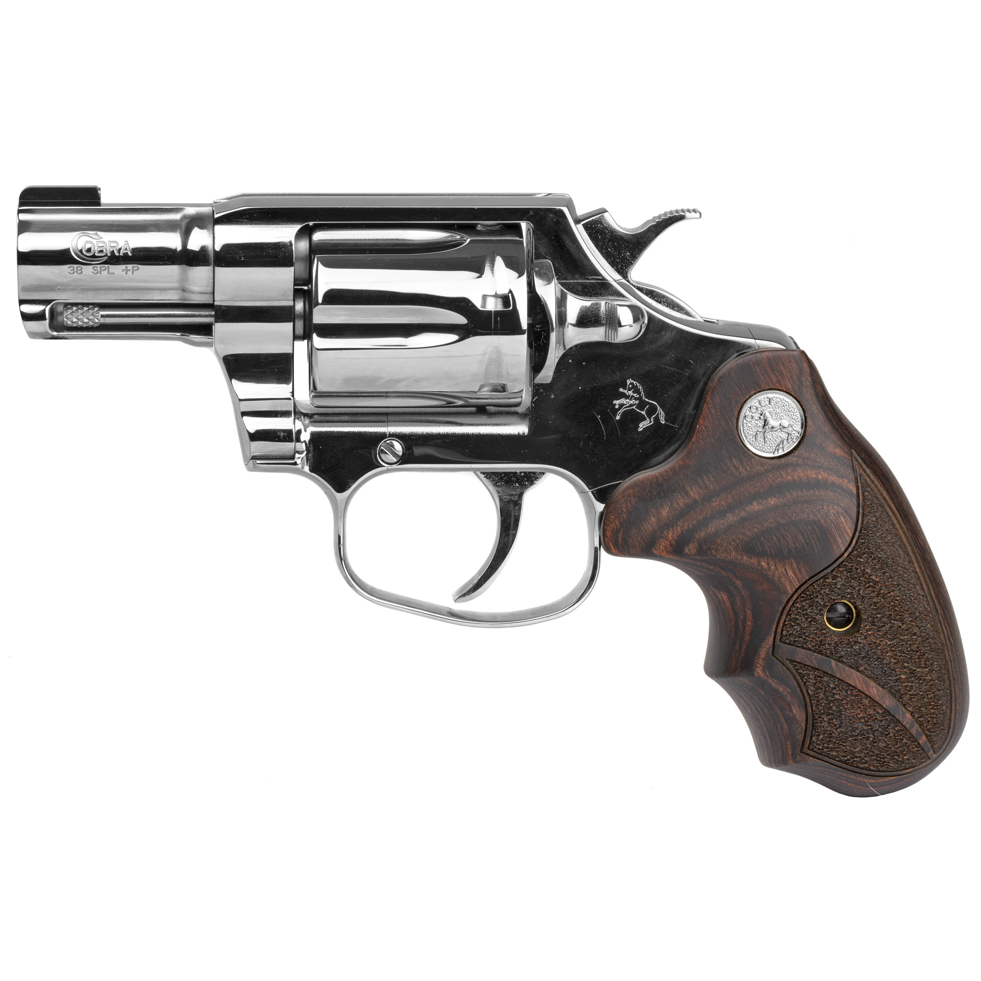 Colt Bright Cobra Revolver Double Action/Single Action 38 Special +P 2" Barrel Steel Finish Wood Medallion Grips Brass Bead Front Sight 6 RD