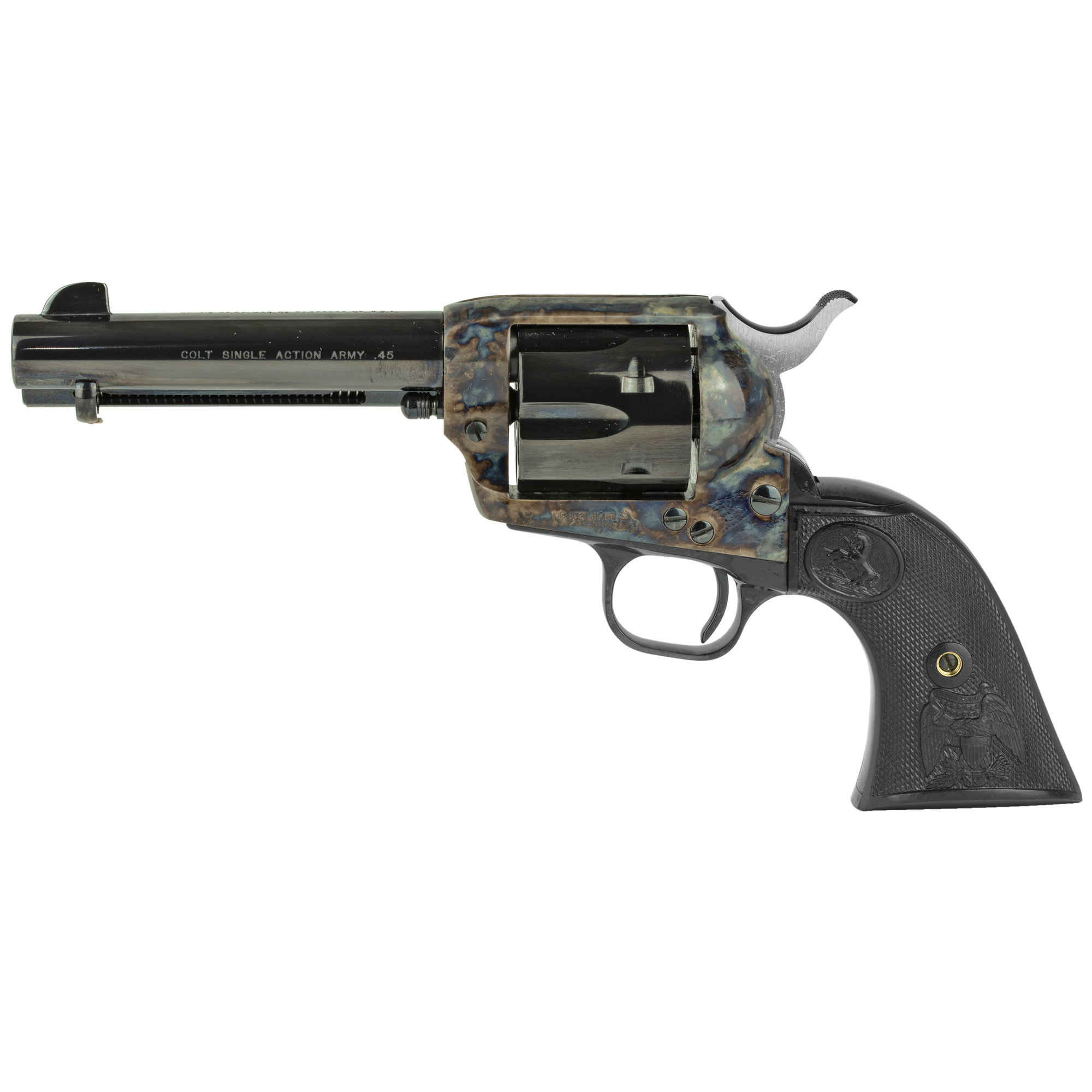 Colt Single Action Army Revolver 45LC 4.75" Barrel Steel Color Case Hardened Finish Blued Barrel & Cylinder Black Composite Eagle Grips Fixed Sights 6 RD