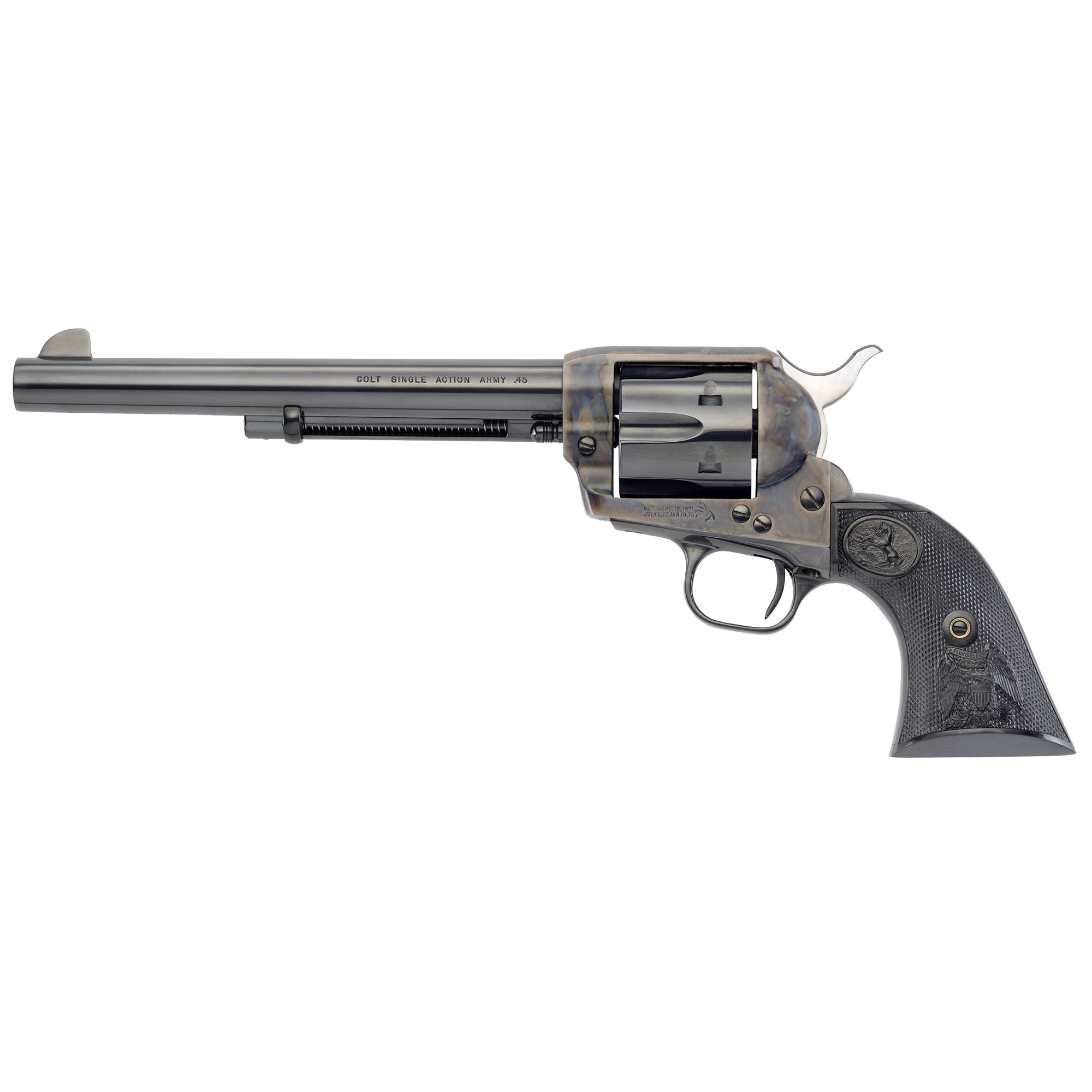 Colt Single Action Army Revolver 45LC 7.5" Barrel Steel Color Case Hardened Finish Blued Barrel & Cylinder Black Composite Eagle Grips Fixed Sights 6 RD
