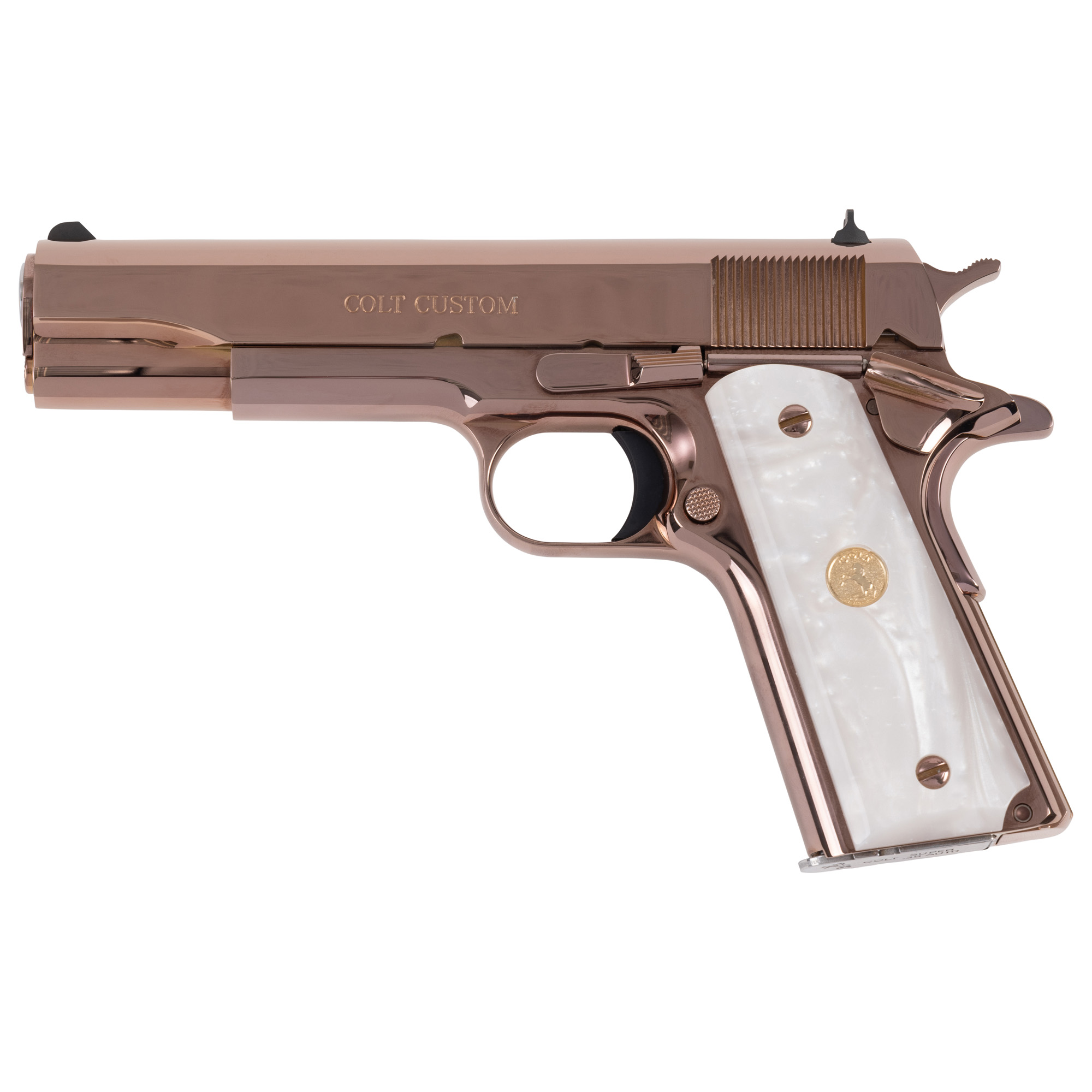 Colt Government Talo Edition 1911 Semi-automatic Metal Frame Pistol Full Size 38 Super 5" Barrel Bright Steel Rose Gold White Dot Sights Grip and Thumb Safety 7 Rounds 1 Magazine