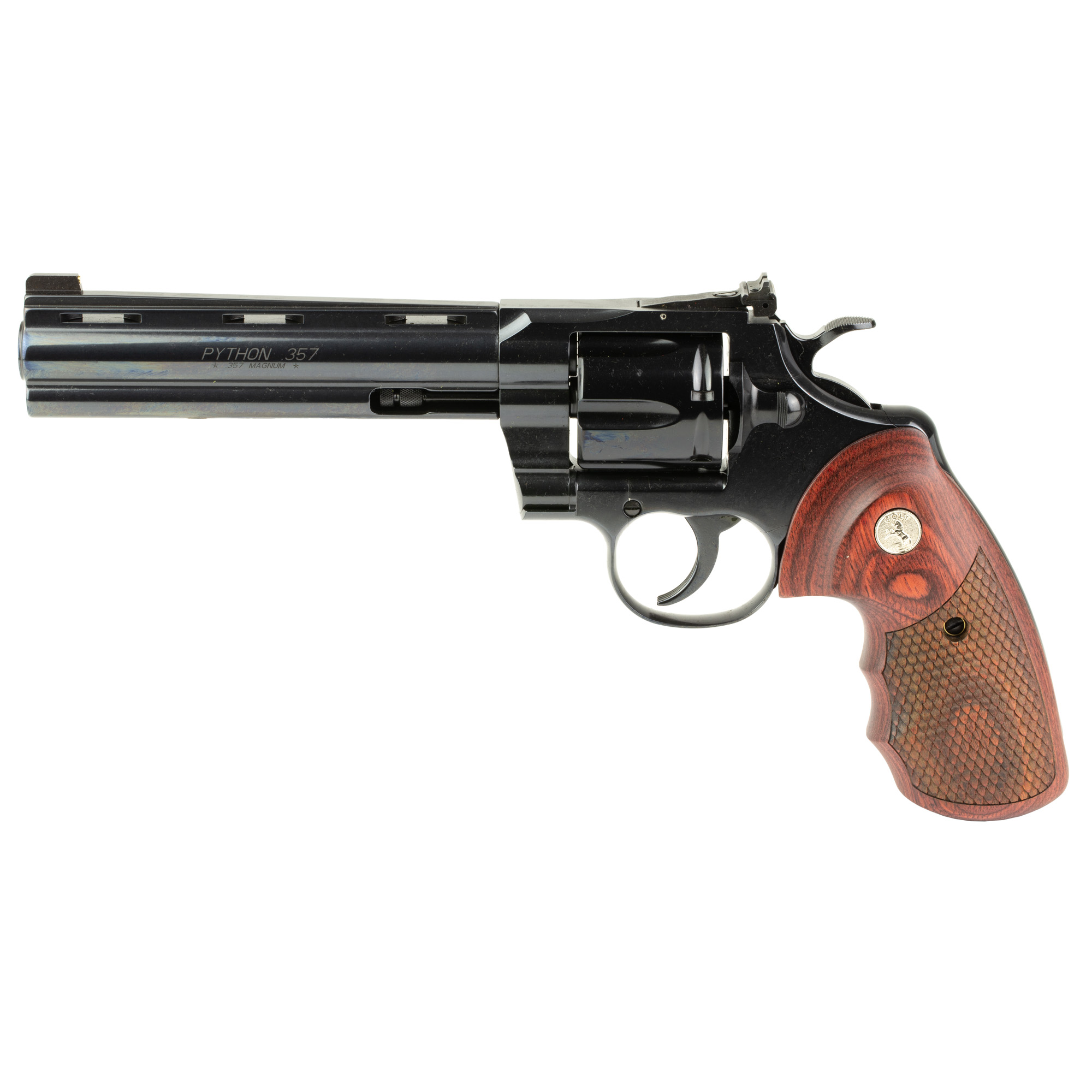 Colt Python Revolver Double Action/Single Action 357 Magnum 6" Barrel Steel Blue Finish Upgraded TALO Snake Scale Walnut Grips Brass Bead Front Sight 6 Rounds