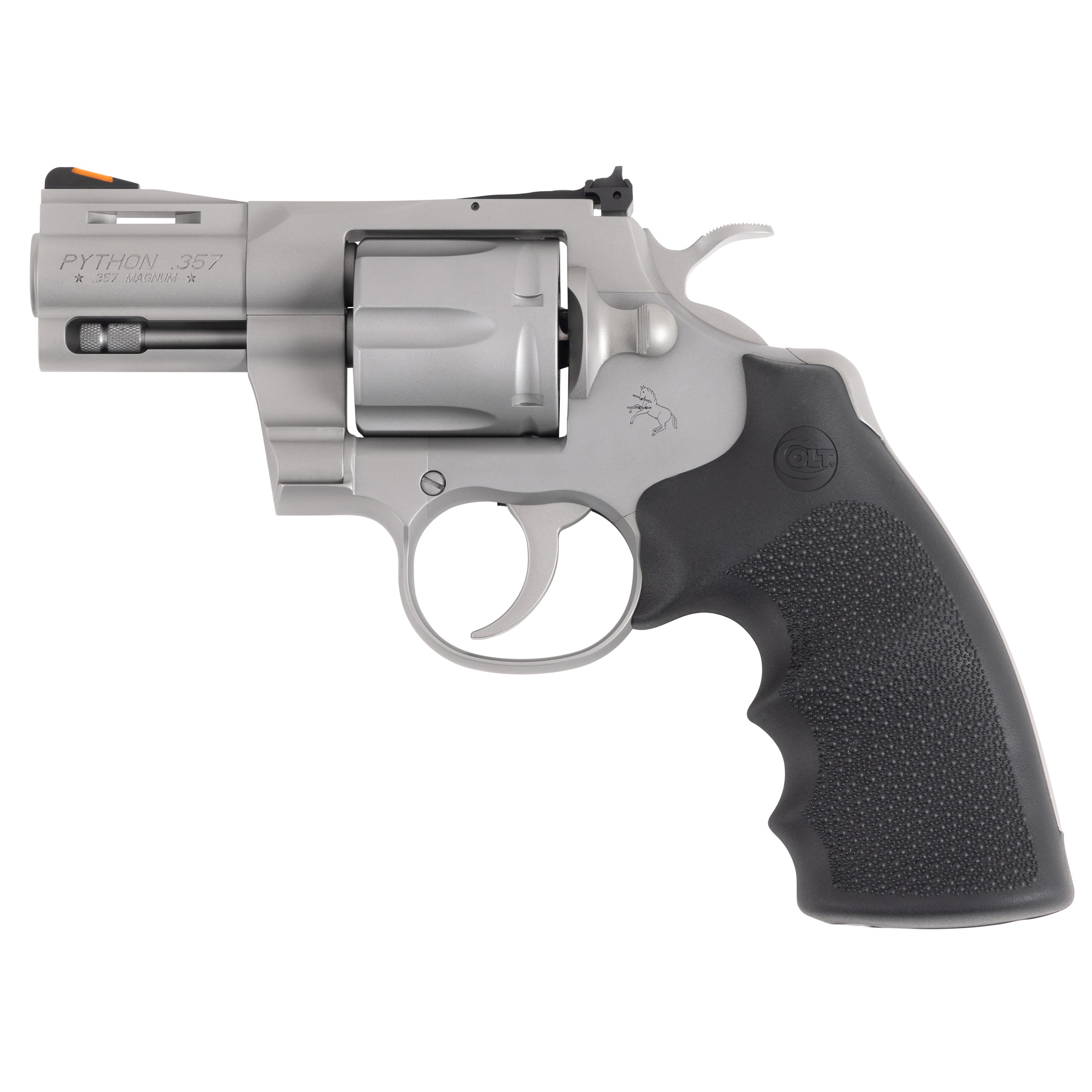 Colt Python Revolver 357 Magnum 2.5" Barrel Matte Stainless Steel Finish Hogue Rubber Grip Adjustable Rear Sight Red Ramp Front Sight 6 Rounds