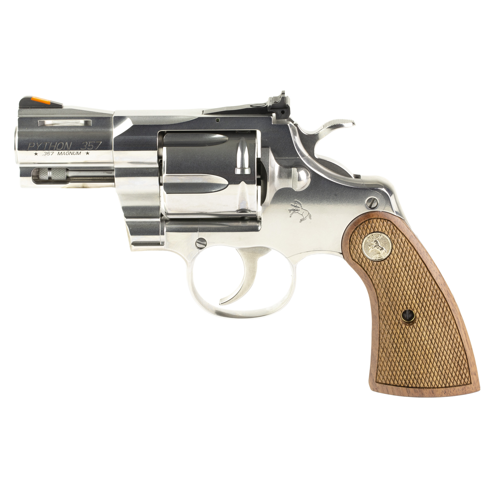 Colt Python Double/Single Action Steel Frame Revolver 357 Magnum 2.5" Barrel Stainless Steel Finish Silver Walnut Target Grips Blade Front/Adjustable Rear Sights 6 Rounds