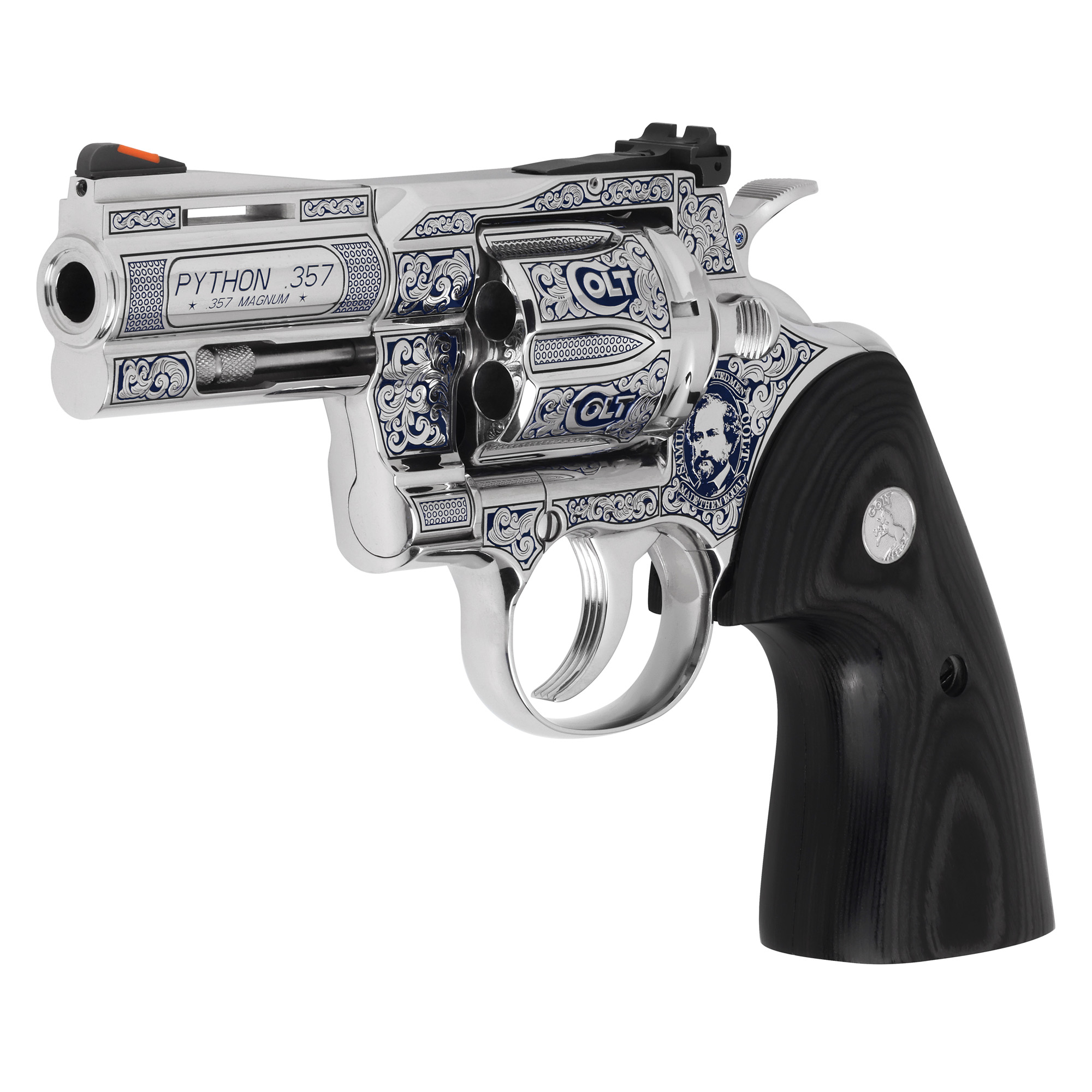 Colt Python Revolver Double/Single Action 357 Magnum 3" Sapphire Finish 6 Rounds Colt Python Stainless Steel Blade Front/Adjustable Rear Sight