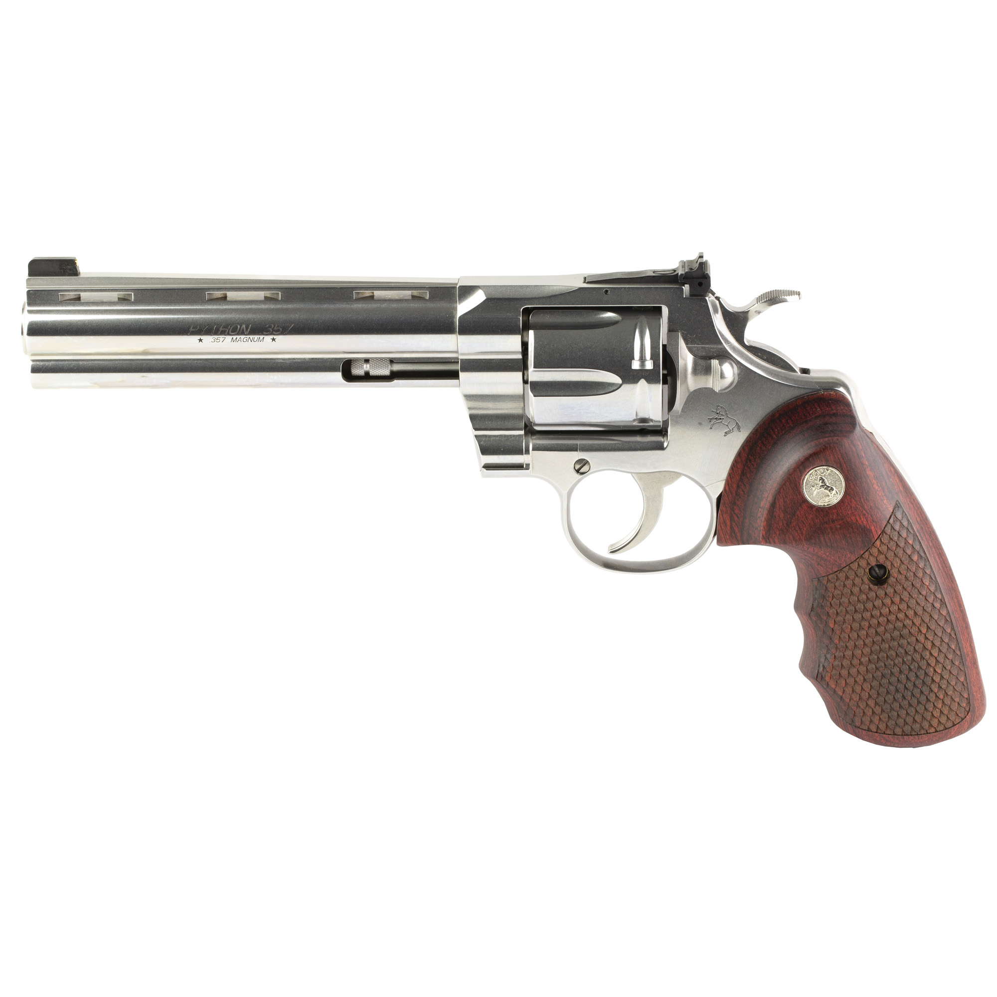 Colt Python Revolver Double/Single Action 357 Magnum 6" Silver Wood 6 Rounds Upgraded Snake Scale Walnut Grips Brass Bead Front Sight
