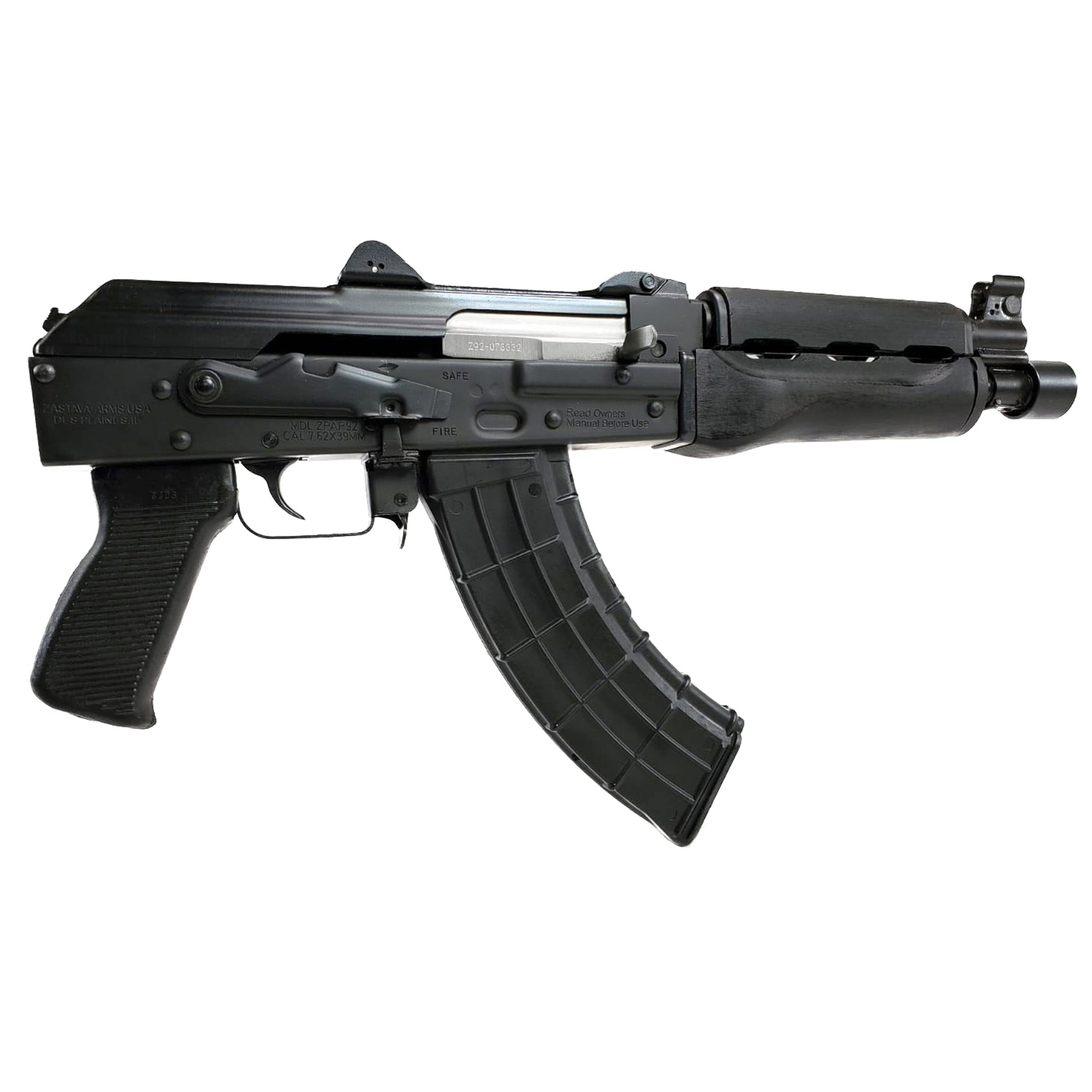 Zastava ZPAP92 Semi-automatic AK Pistol 7.62X39 10" Chrome Lined Barrel Matte Finish Black Polymer Grip Wood Handguard 30 Rounds 1 Magazine