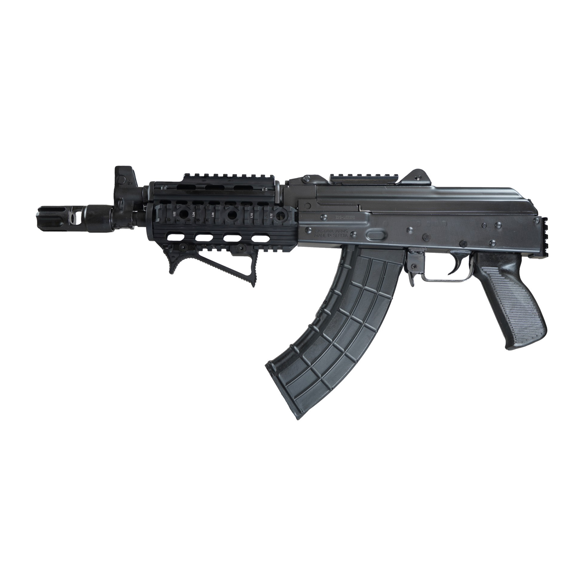 Zastava ZPAP92 Semi-automatic Pistol AK 7.62X39 10" Barrel Night Brake Matte Finish Black Polymer Grip 30 Rounds 1 Magazine Right Hand