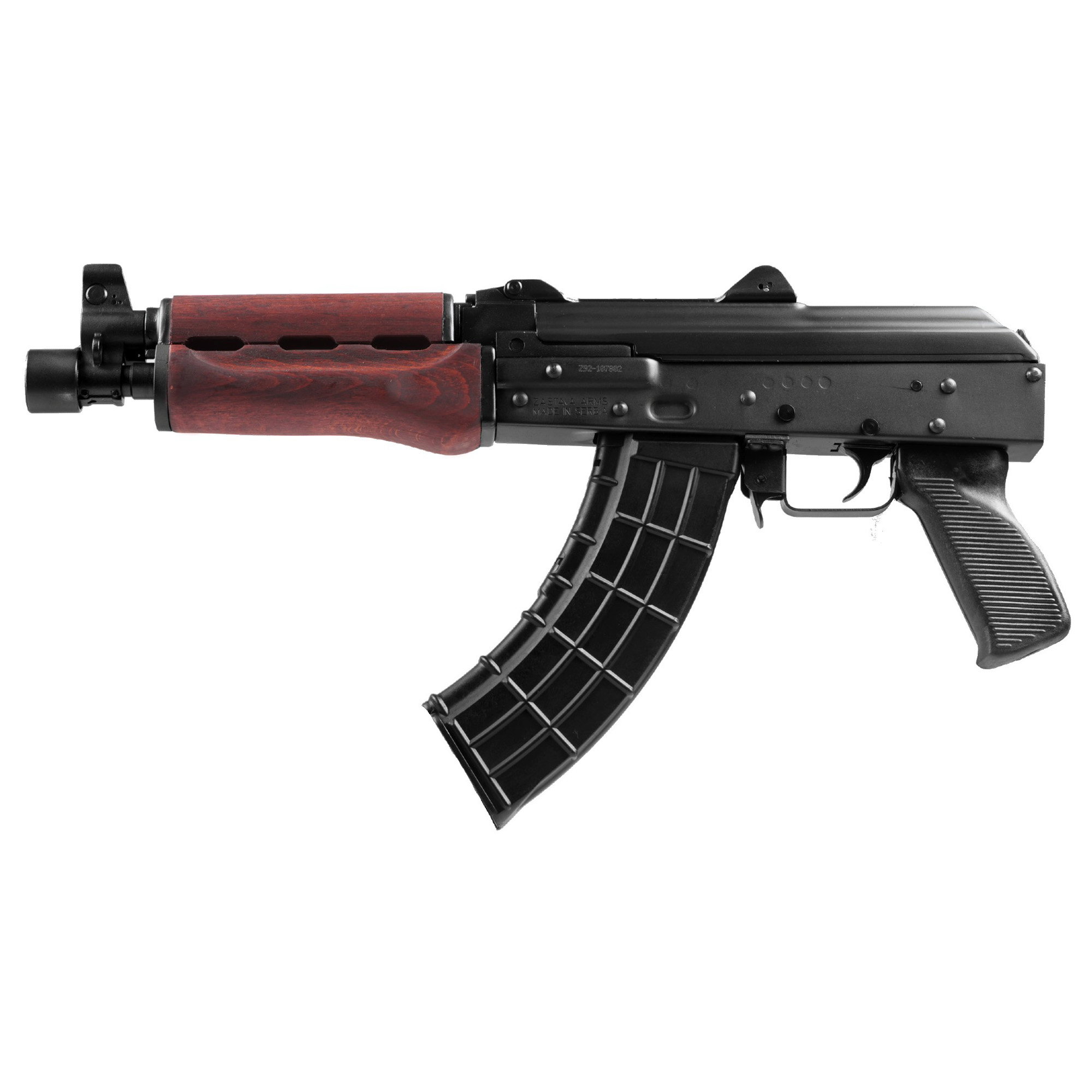 Zastava ZPAP92 Semi-automatic AK Pistol 7.62X39 10" Chrome Lined Barrel Matte Finish Black Polymer Grip Red Wood Handguard 30 Rounds 1 Magazine